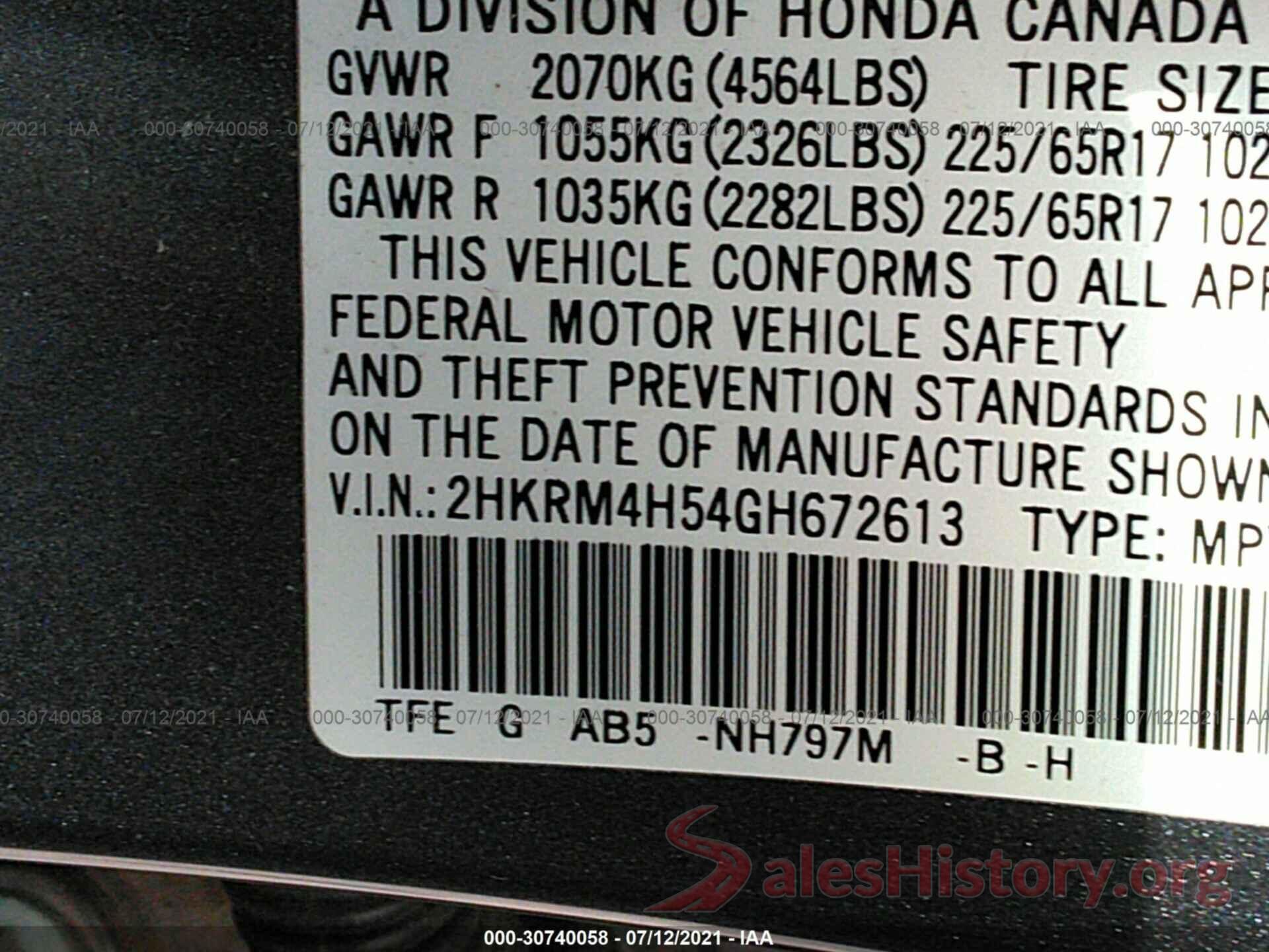 2HKRM4H54GH672613 2016 HONDA CR-V