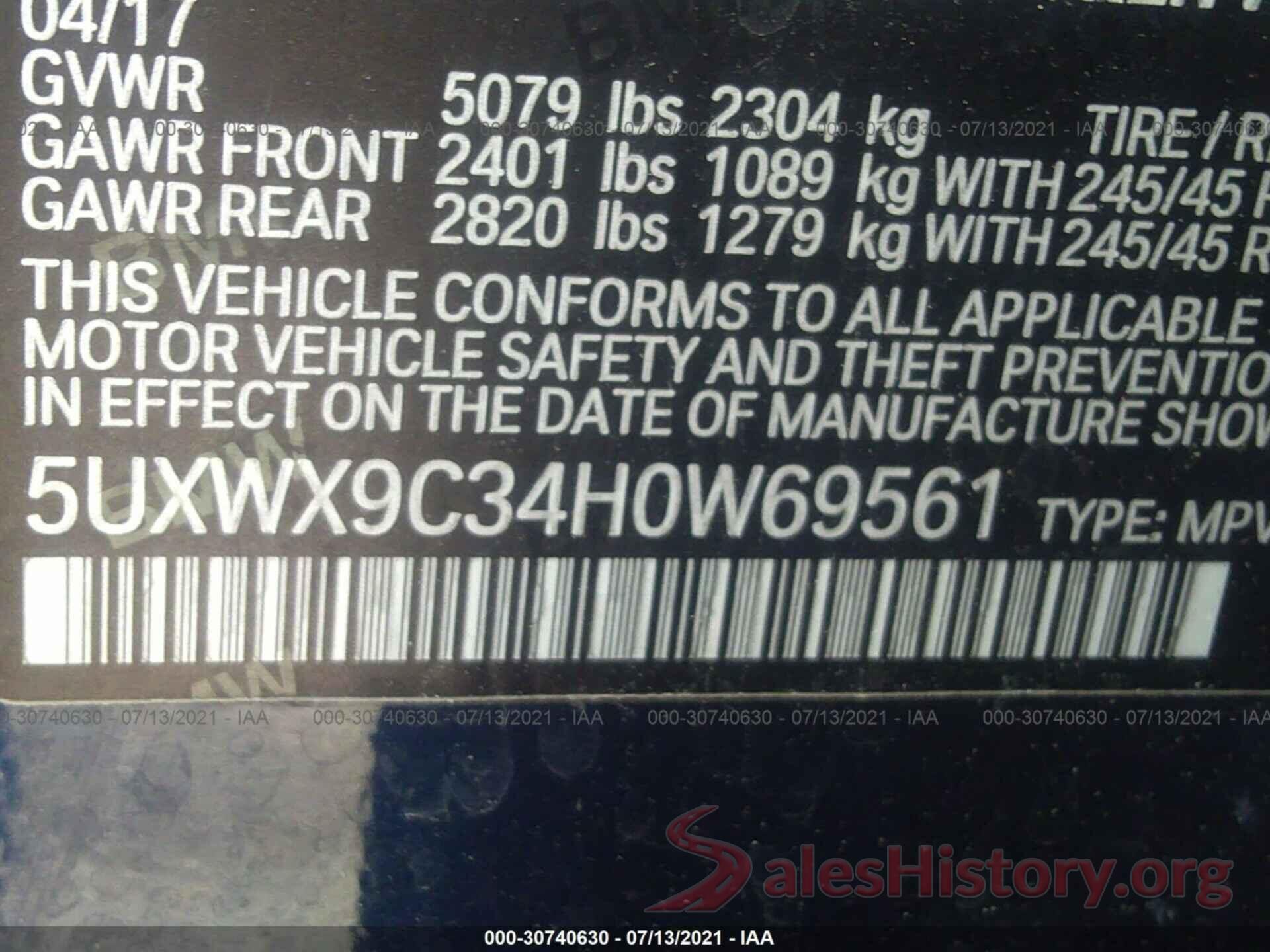 5UXWX9C34H0W69561 2017 BMW X3