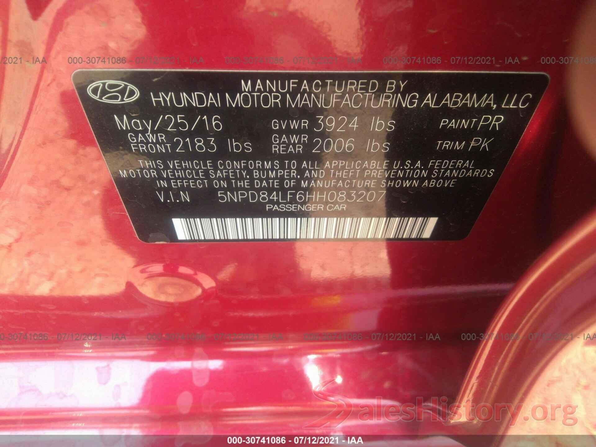 5NPD84LF6HH083207 2017 HYUNDAI ELANTRA