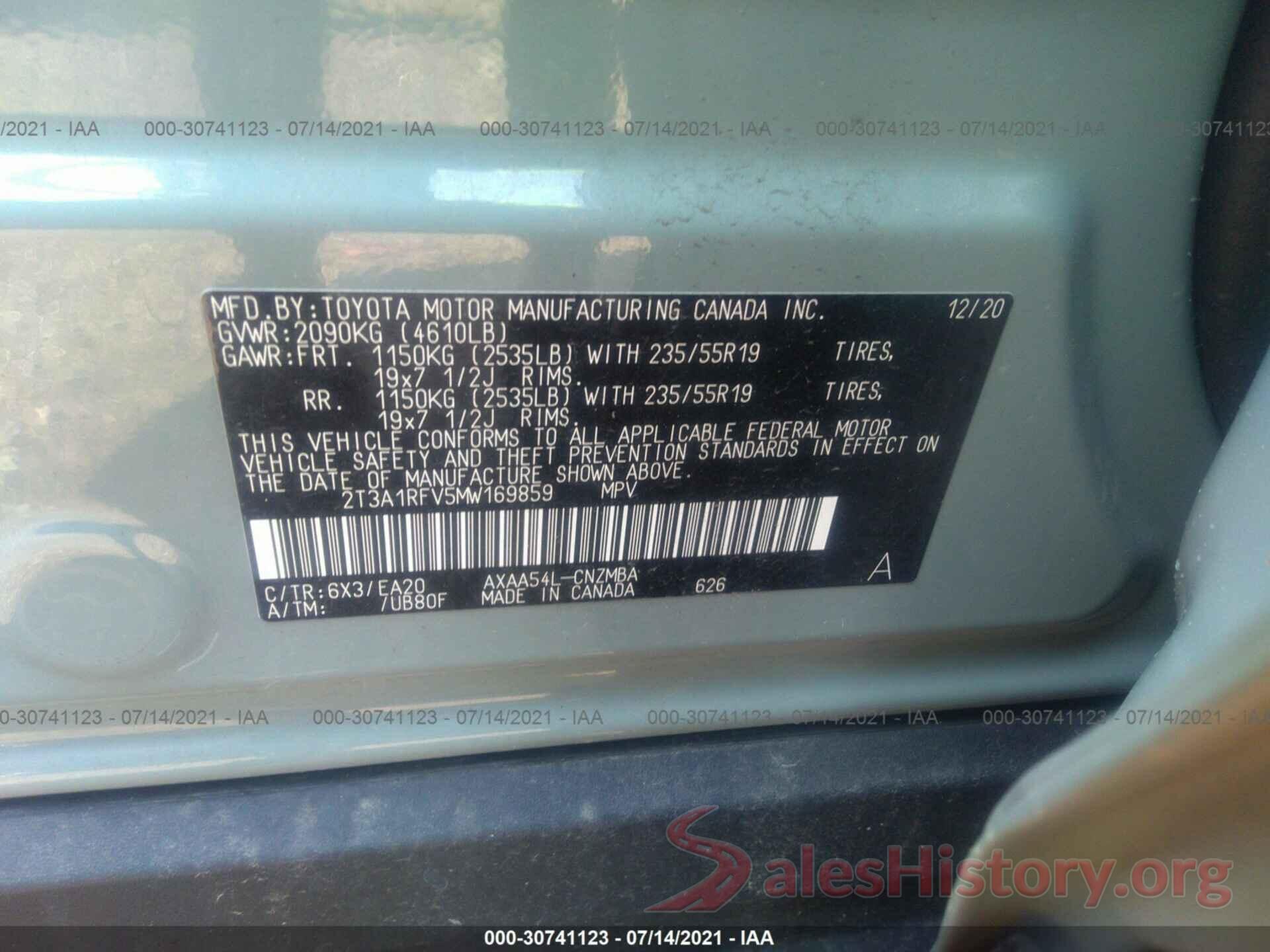 2T3A1RFV5MW169859 2021 TOYOTA RAV4