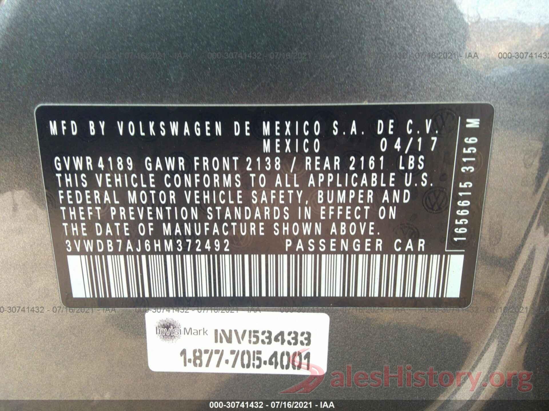 3VWDB7AJ6HM372492 2017 VOLKSWAGEN JETTA