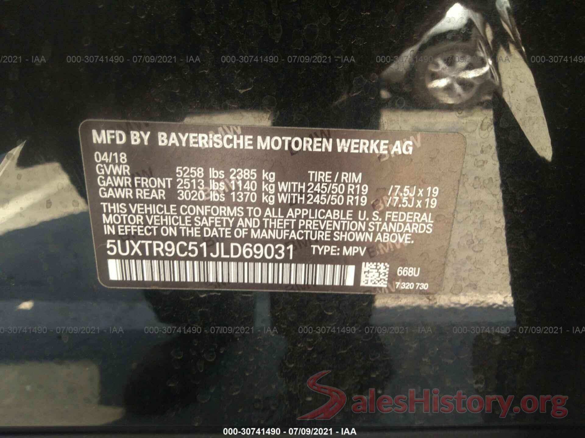 5UXTR9C51JLD69031 2018 BMW X3