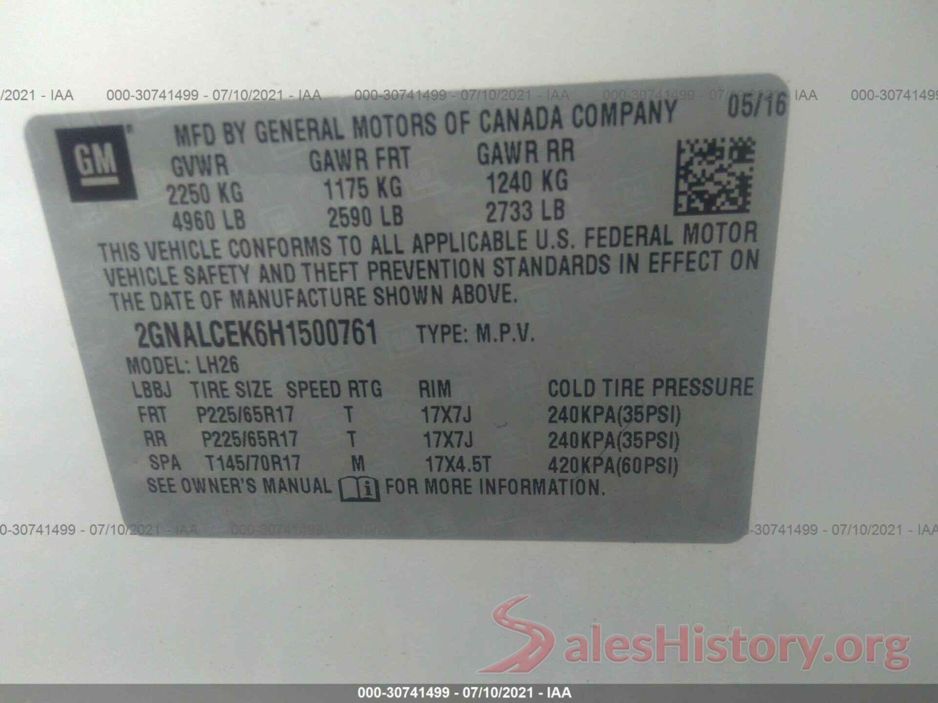 2GNALCEK6H1500761 2017 CHEVROLET EQUINOX