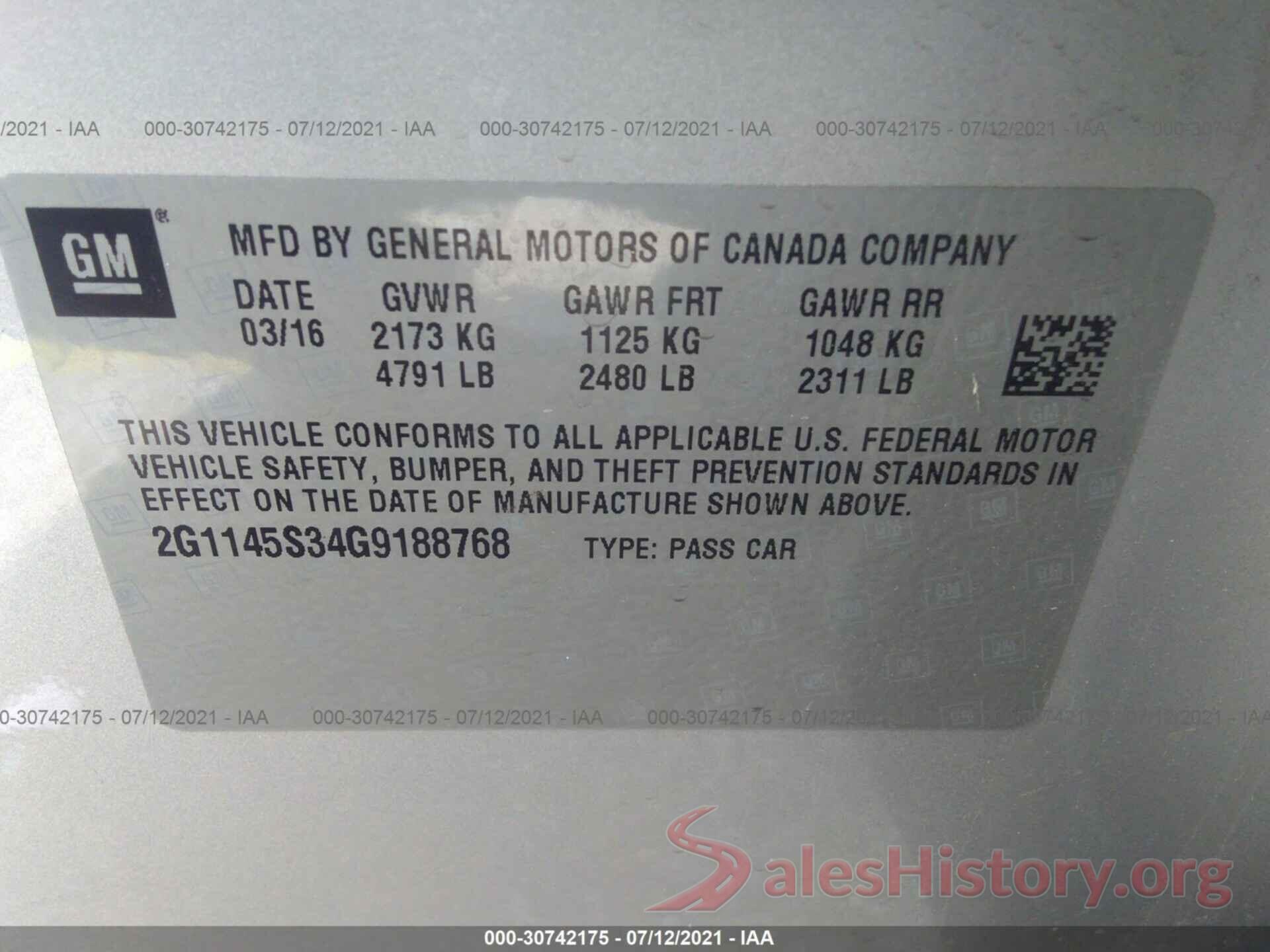 2G1145S34G9188768 2016 CHEVROLET IMPALA