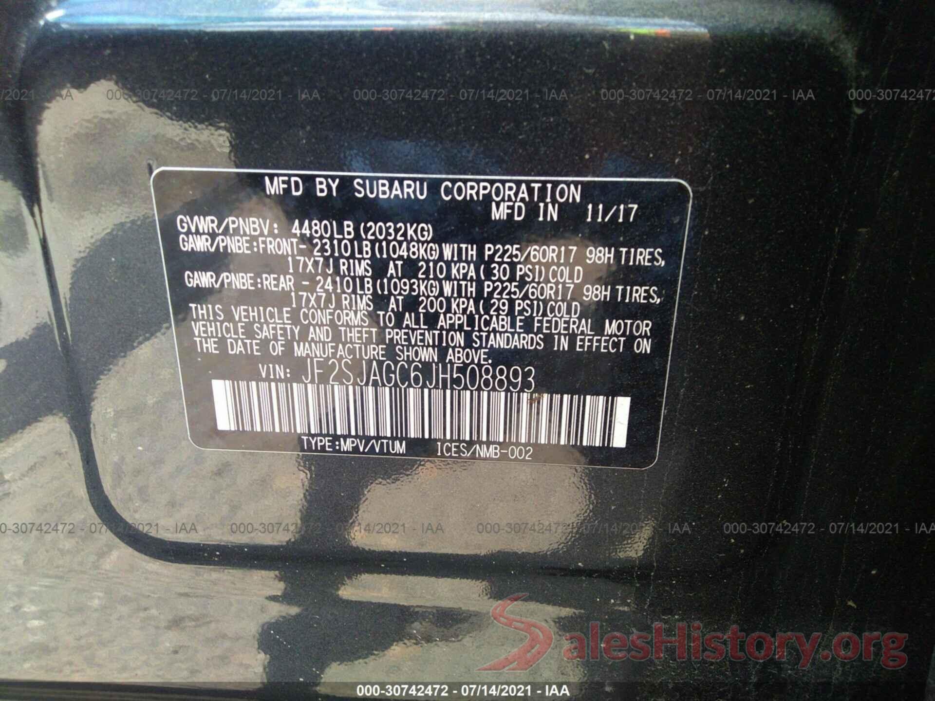 JF2SJAGC6JH508893 2018 SUBARU FORESTER