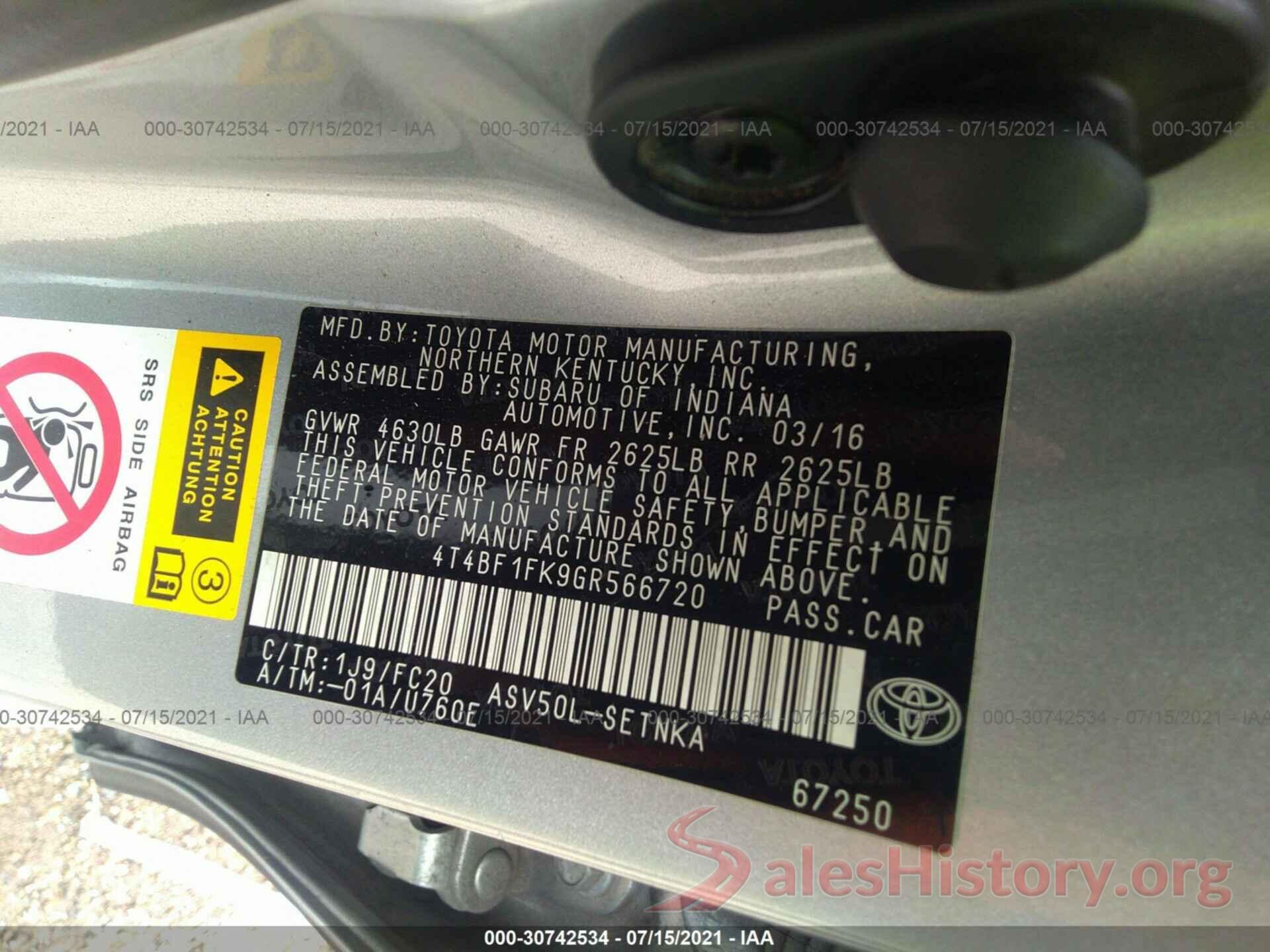 4T4BF1FK9GR566720 2016 TOYOTA CAMRY