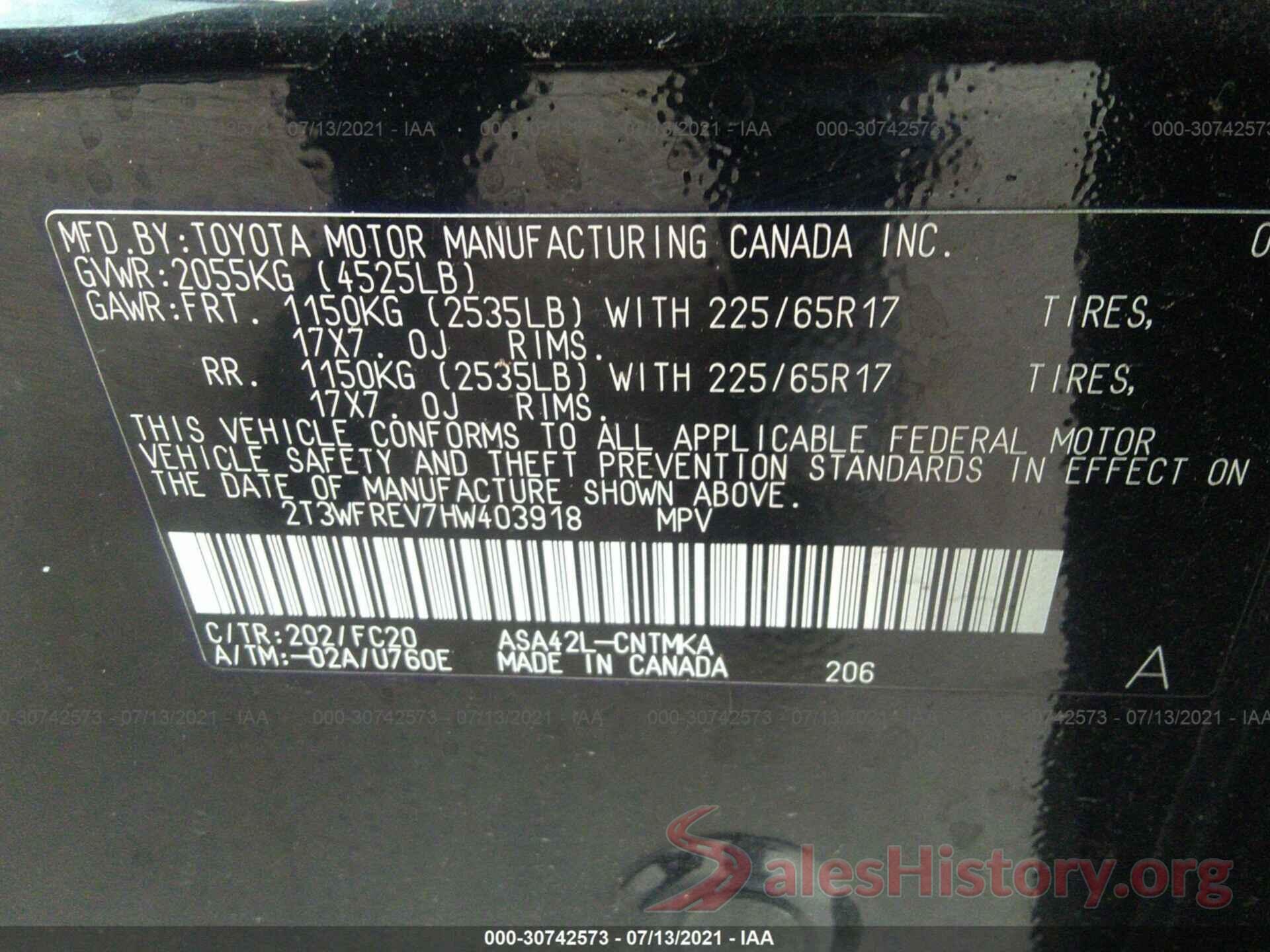 2T3WFREV7HW403918 2017 TOYOTA RAV4