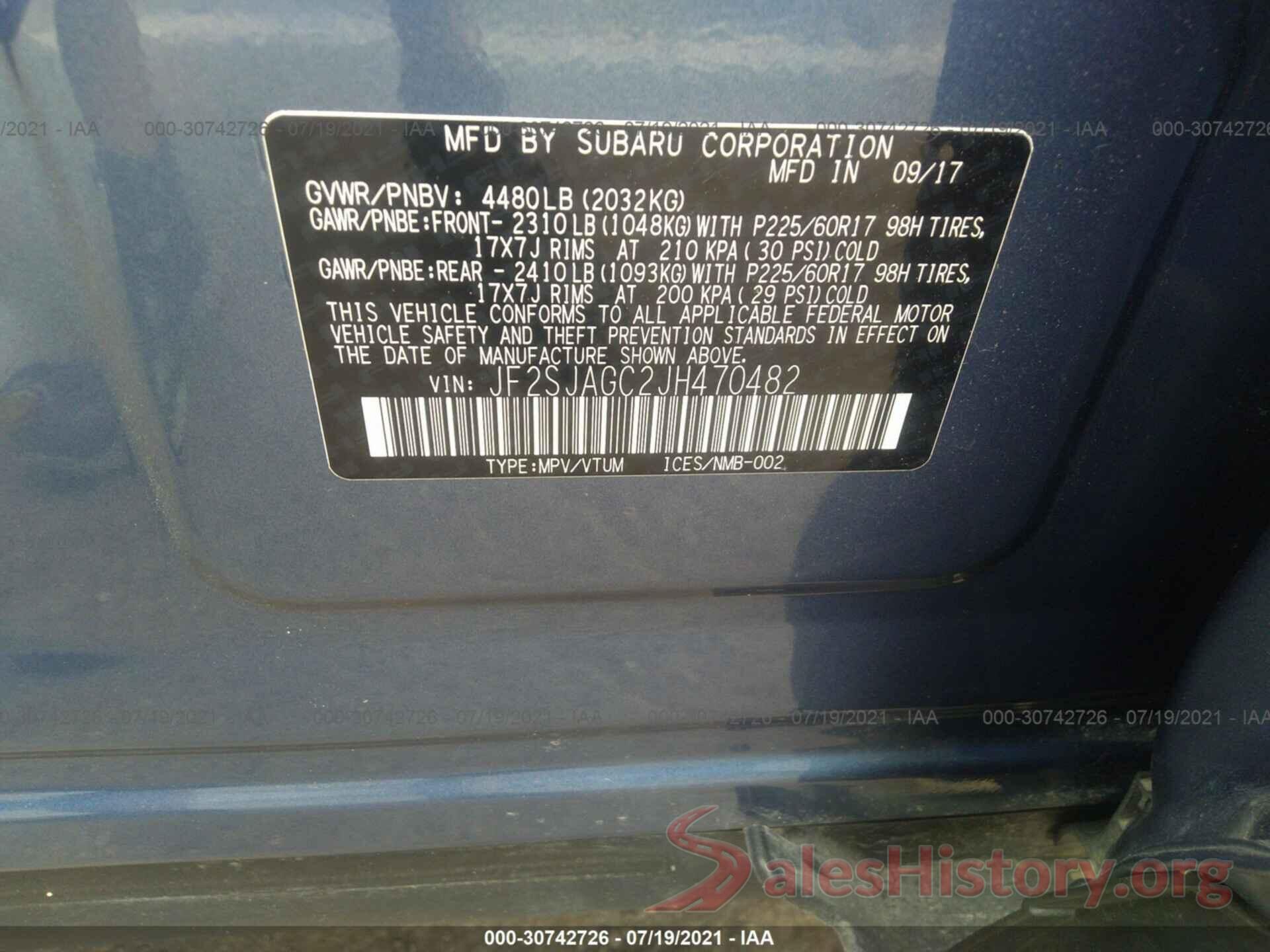 JF2SJAGC2JH470482 2018 SUBARU FORESTER