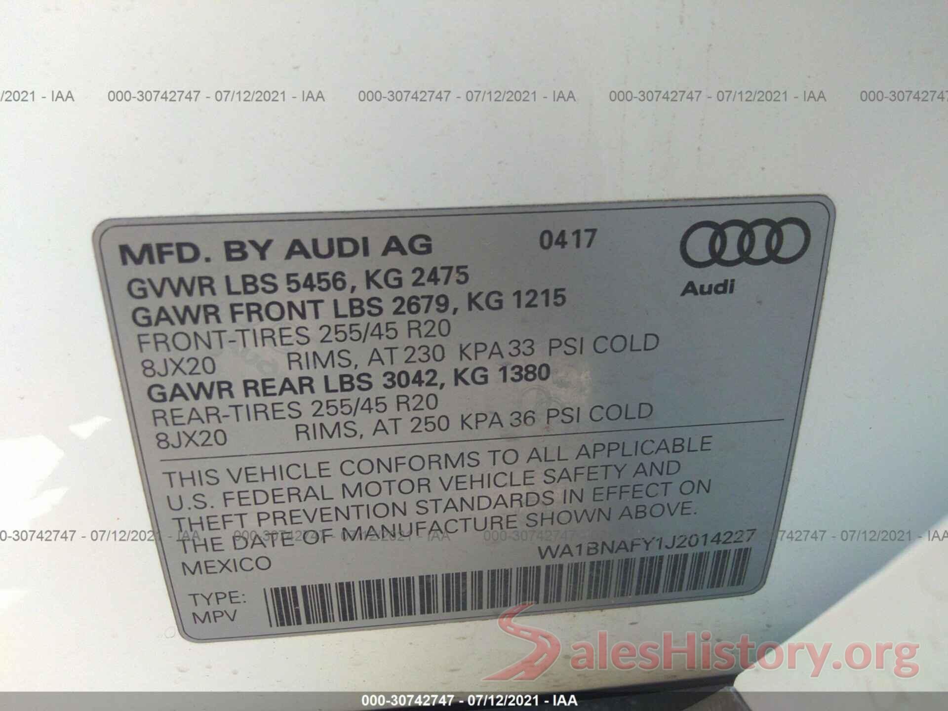 WA1BNAFY1J2014227 2018 AUDI Q5