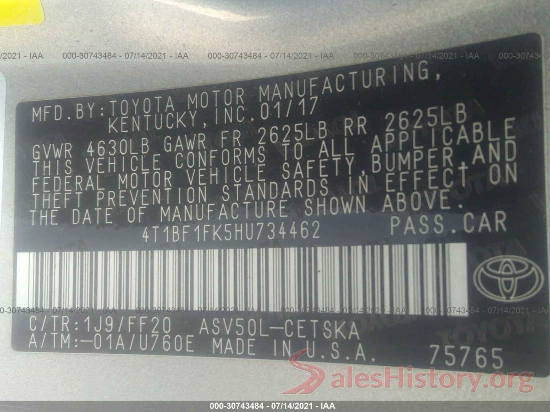 4T1BF1FK5HU734462 2017 TOYOTA CAMRY