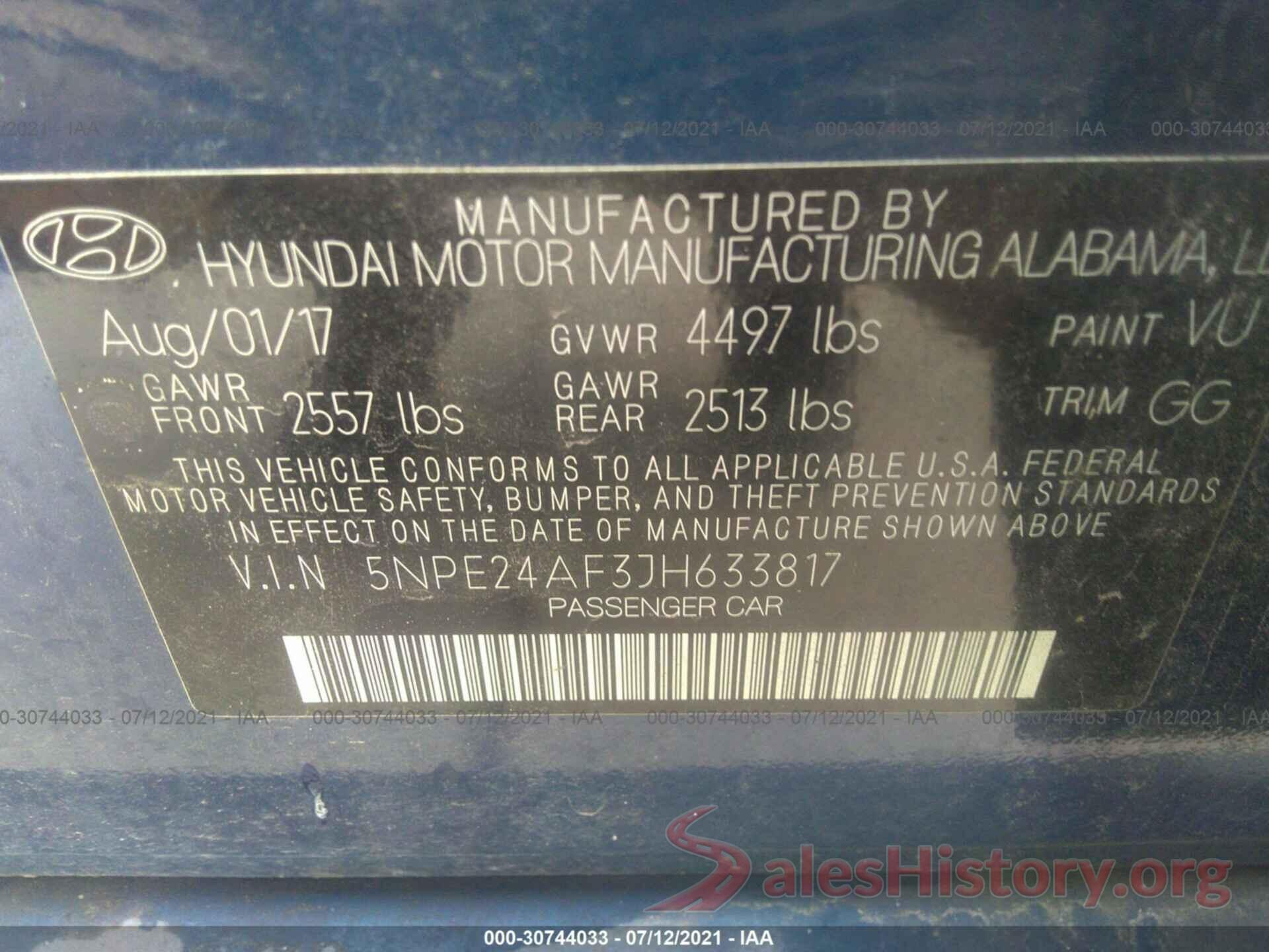 5NPE24AF3JH633817 2018 HYUNDAI SONATA