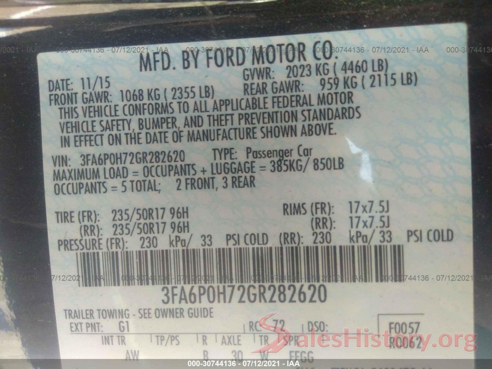 3FA6P0H72GR282620 2016 FORD FUSION