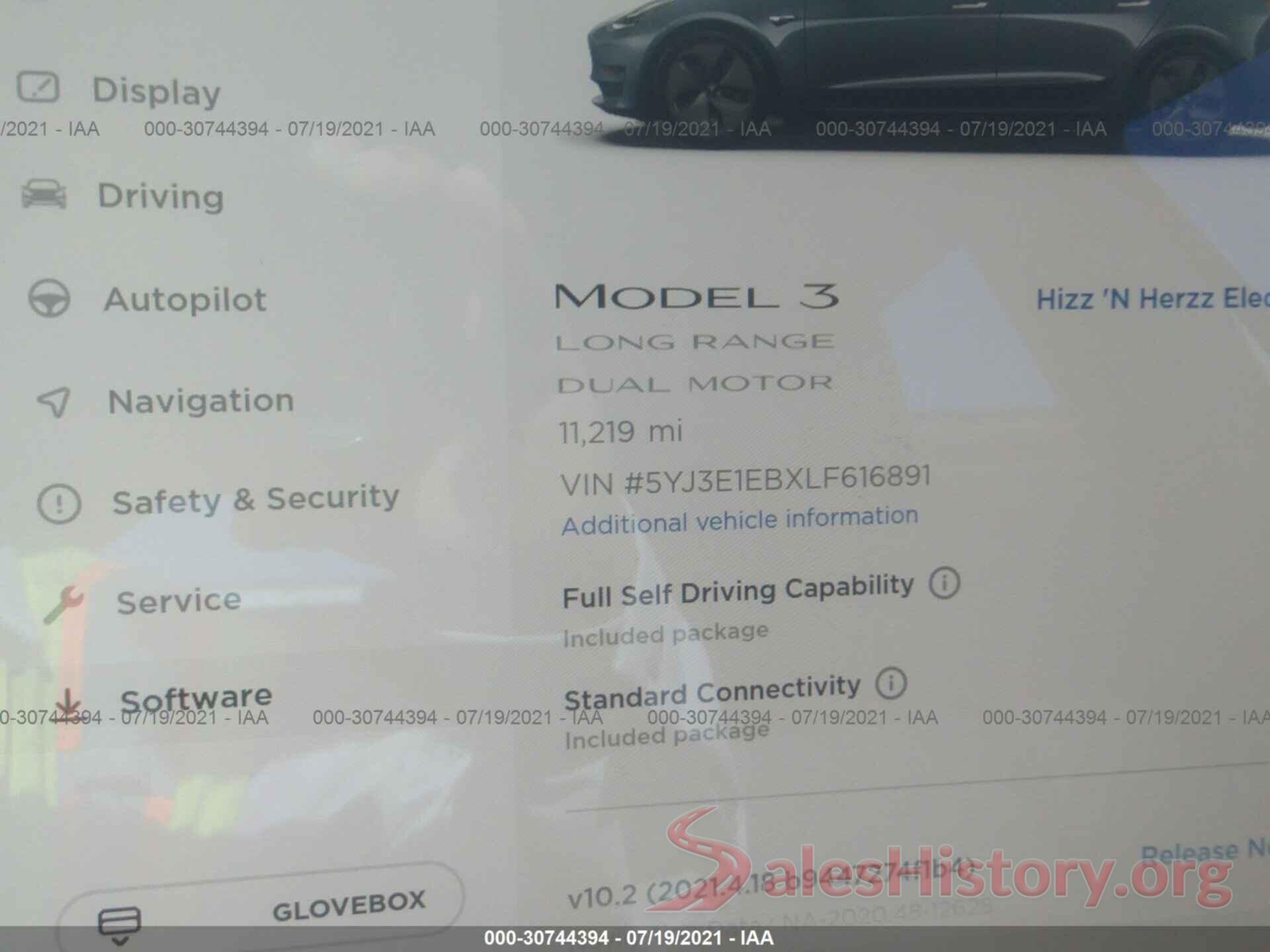 5YJ3E1EBXLF616891 2020 TESLA MODEL 3