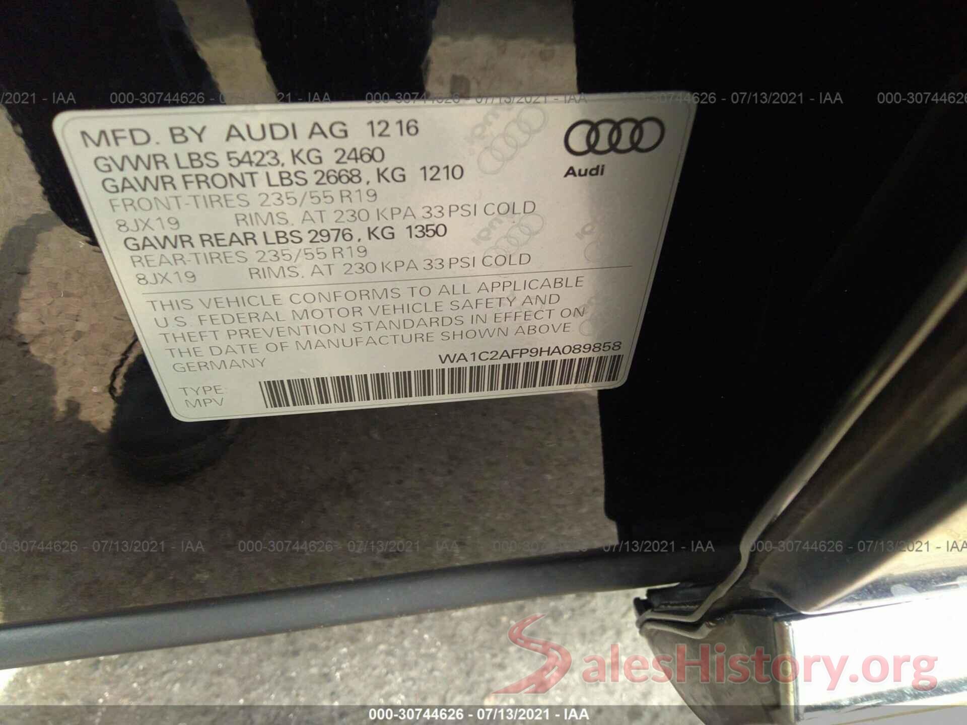 WA1C2AFP9HA089858 2017 AUDI Q5