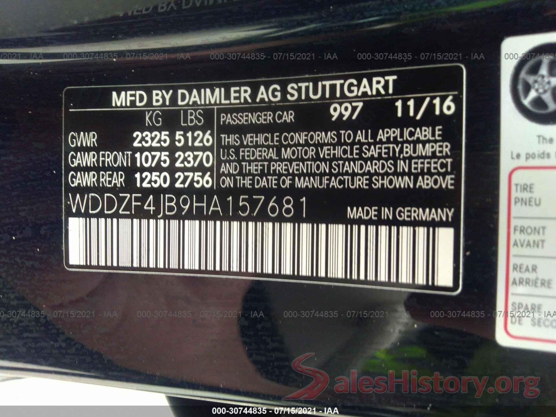 WDDZF4JB9HA157681 2017 MERCEDES-BENZ E-CLASS