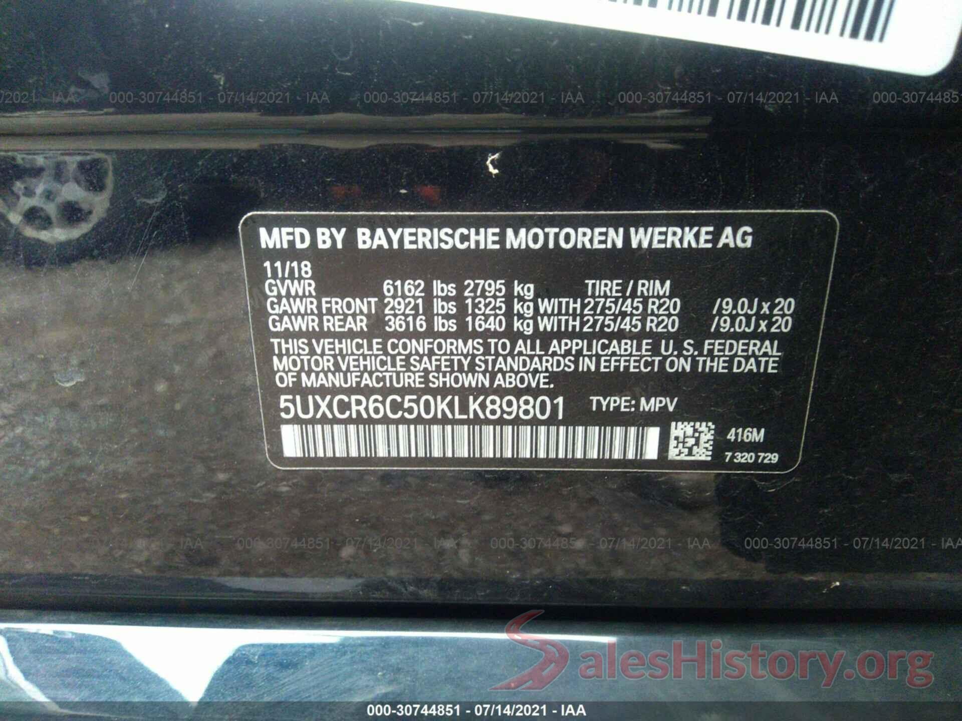 5UXCR6C50KLK89801 2019 BMW X5