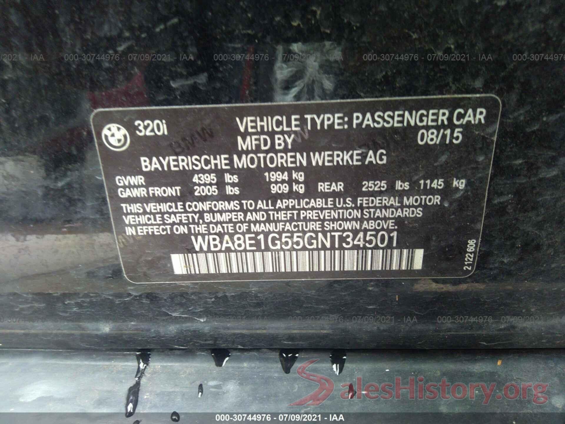 WBA8E1G55GNT34501 2016 BMW 3 SERIES