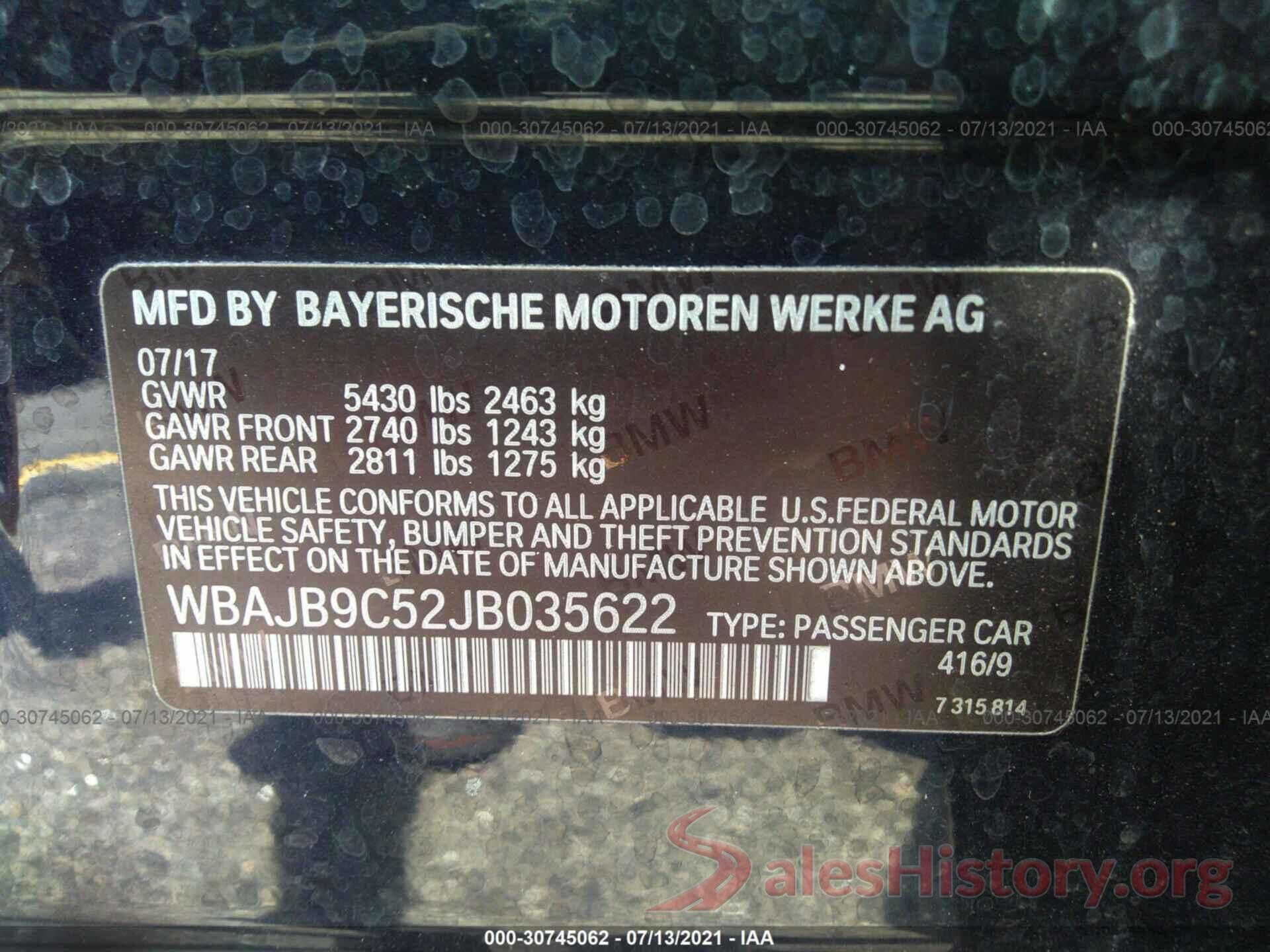 WBAJB9C52JB035622 2018 BMW 5 SERIES