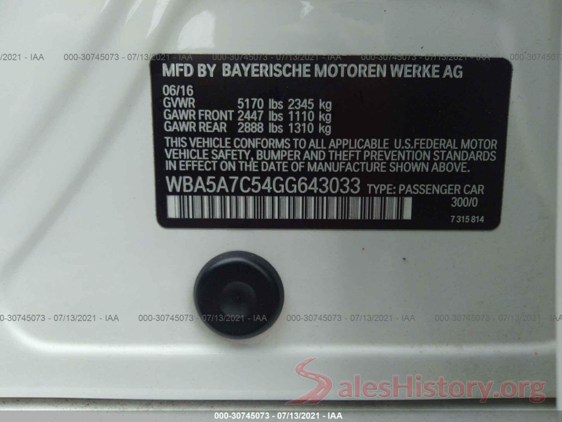 WBA5A7C54GG643033 2016 BMW 5 SERIES