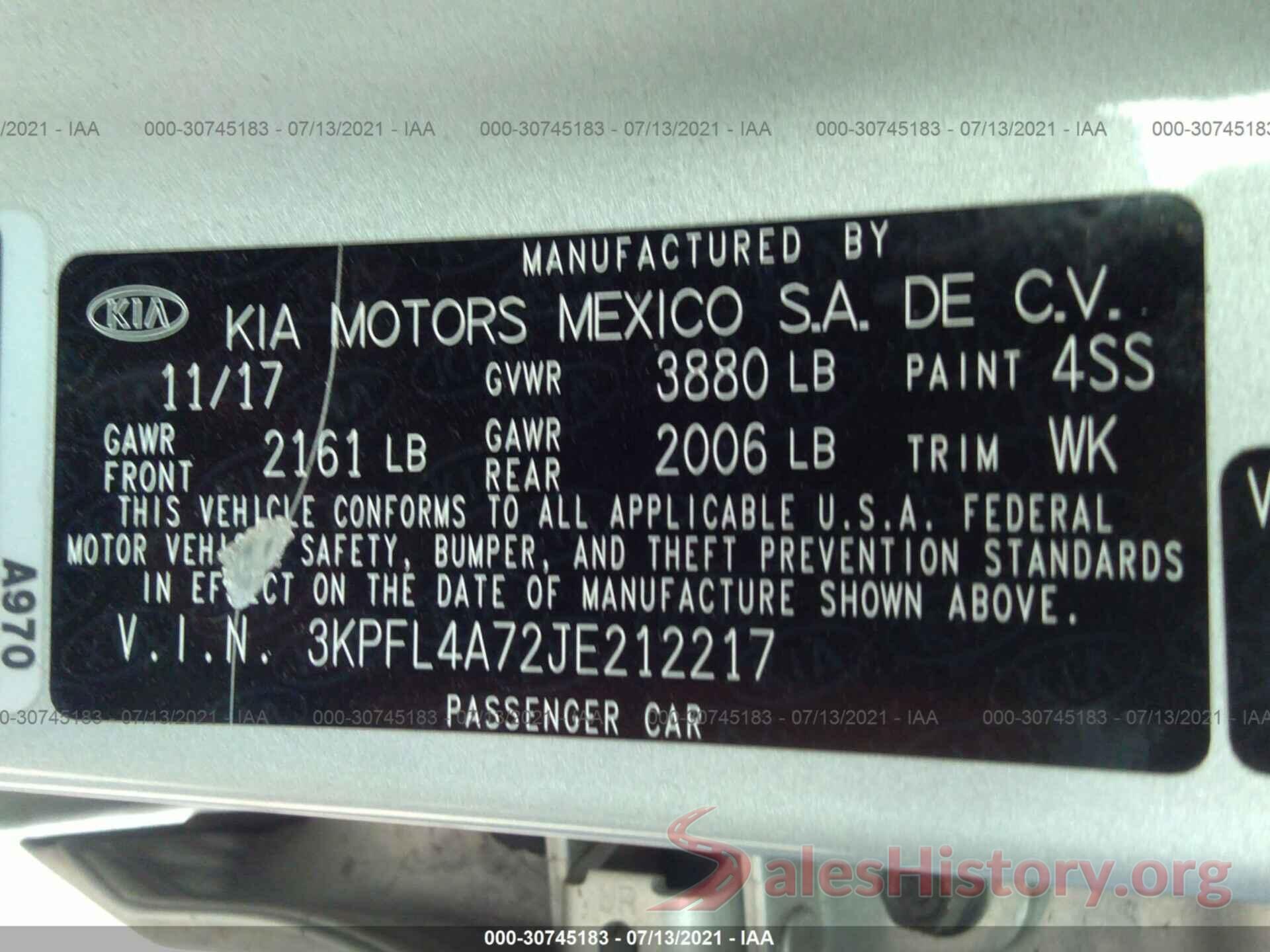 3KPFL4A72JE212217 2018 KIA FORTE