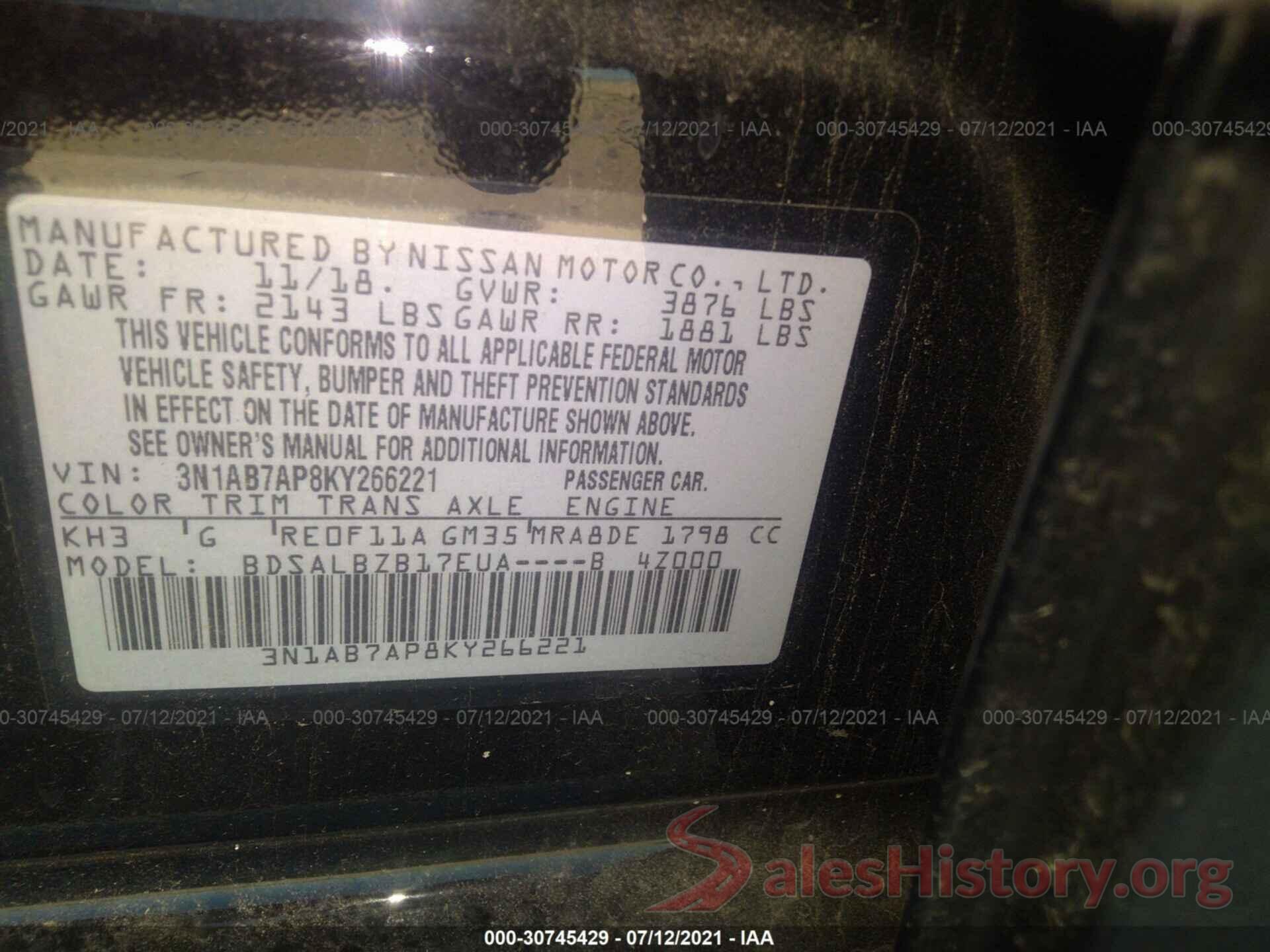 3N1AB7AP8KY266221 2019 NISSAN SENTRA