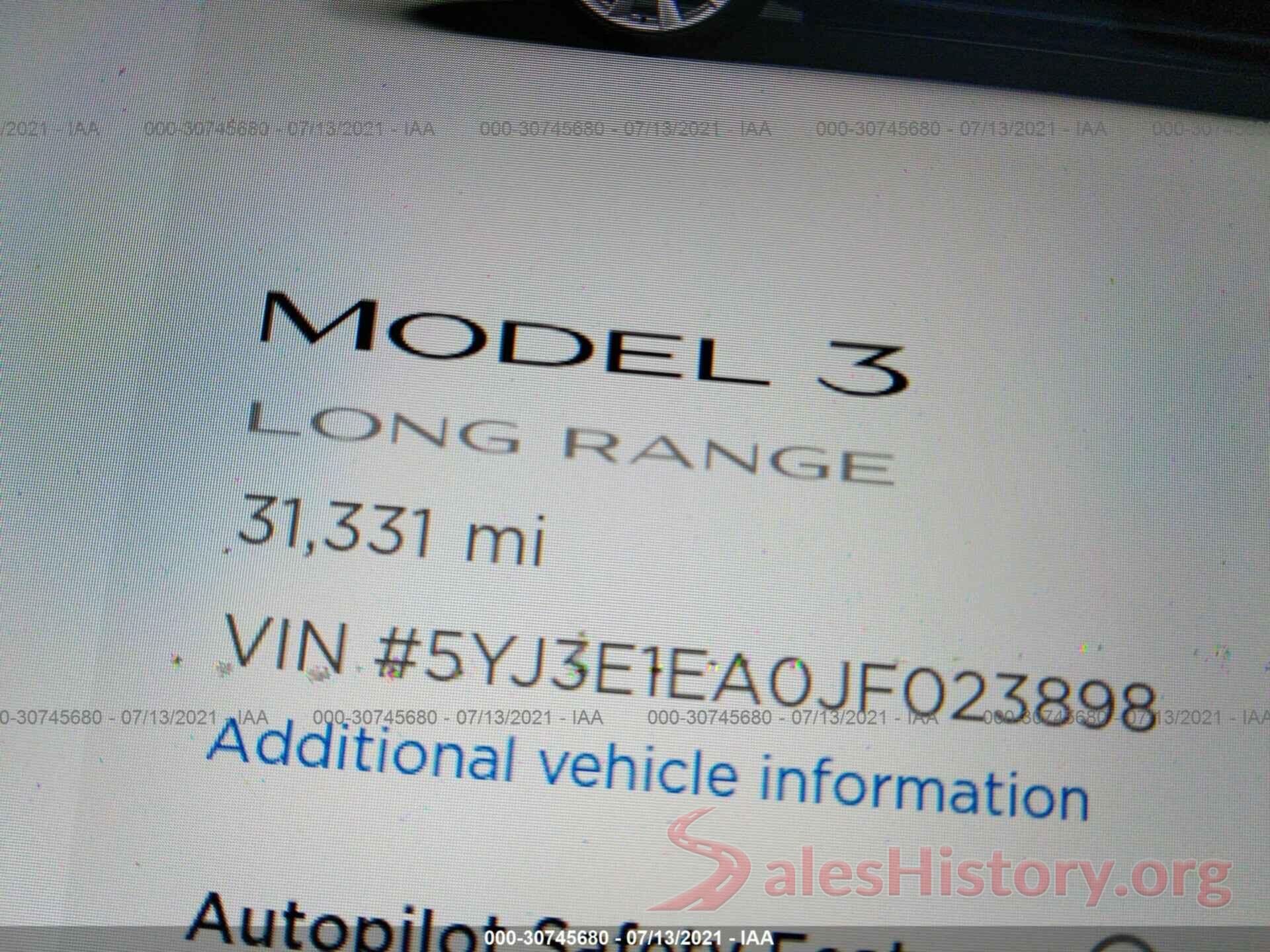 5YJ3E1EA0JF023898 2018 TESLA MODEL 3