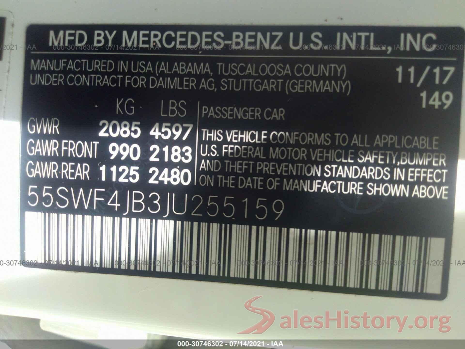 55SWF4JB3JU255159 2018 MERCEDES-BENZ C-CLASS