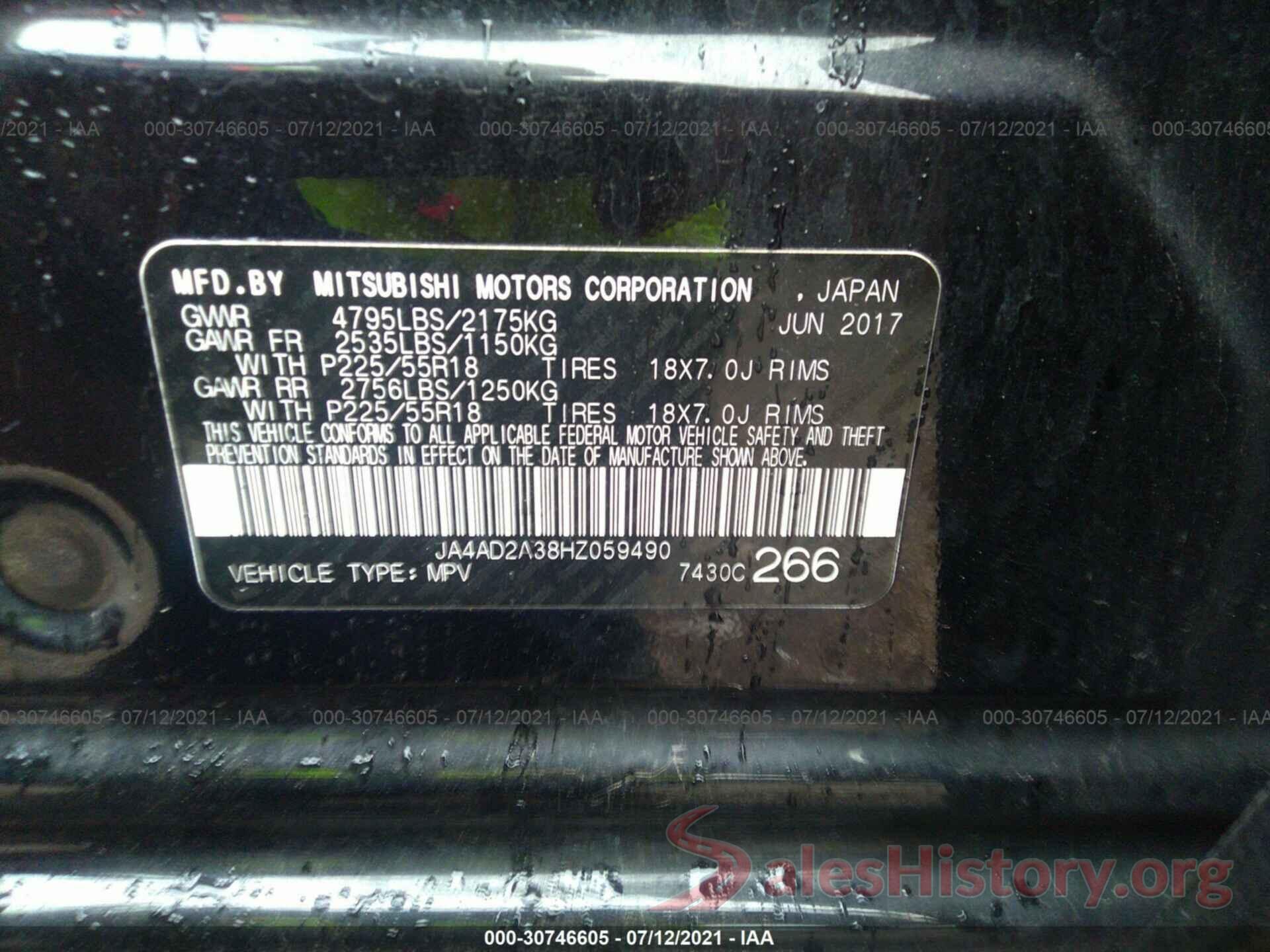 JA4AD2A38HZ059490 2017 MITSUBISHI OUTLANDER