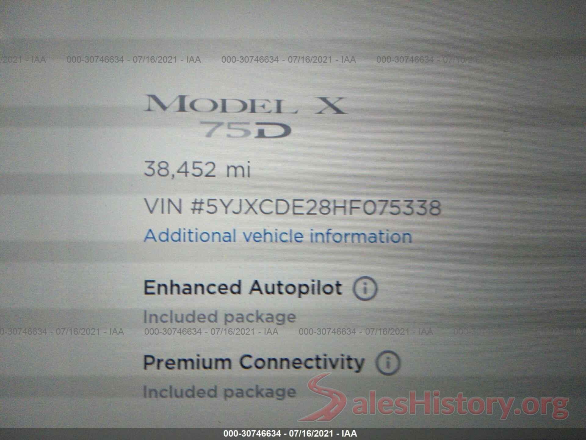 5YJXCDE28HF075338 2017 TESLA MODEL X