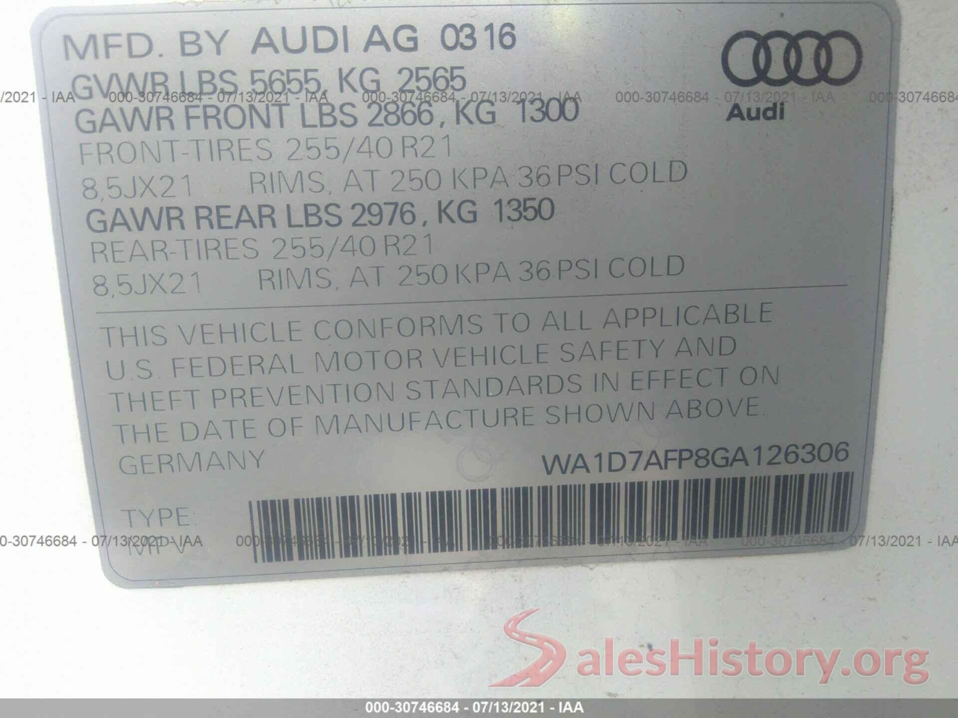 WA1D7AFP8GA126306 2016 AUDI Q5