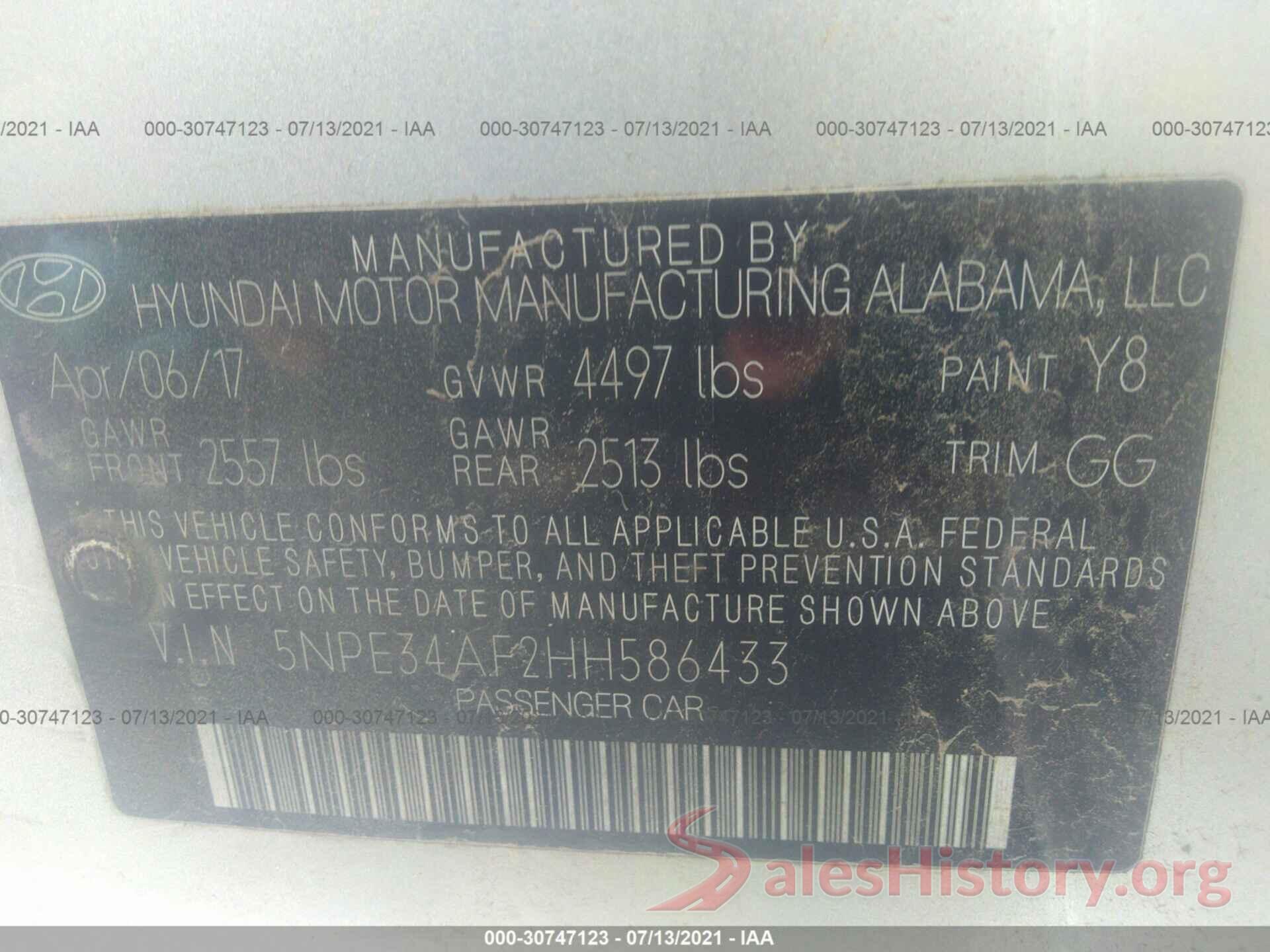 5NPE34AF2HH586433 2017 HYUNDAI SONATA