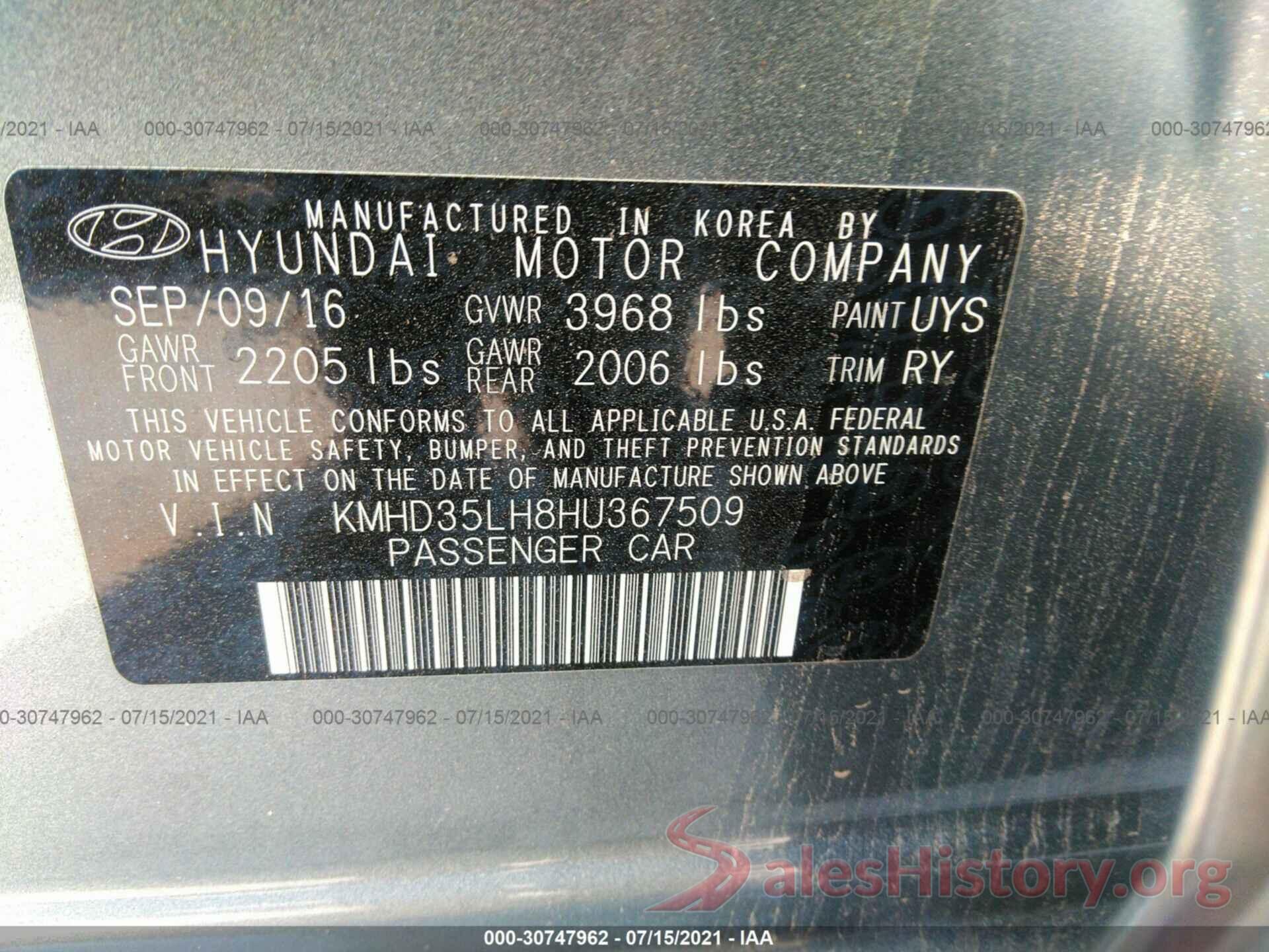 KMHD35LH8HU367509 2017 HYUNDAI ELANTRA GT