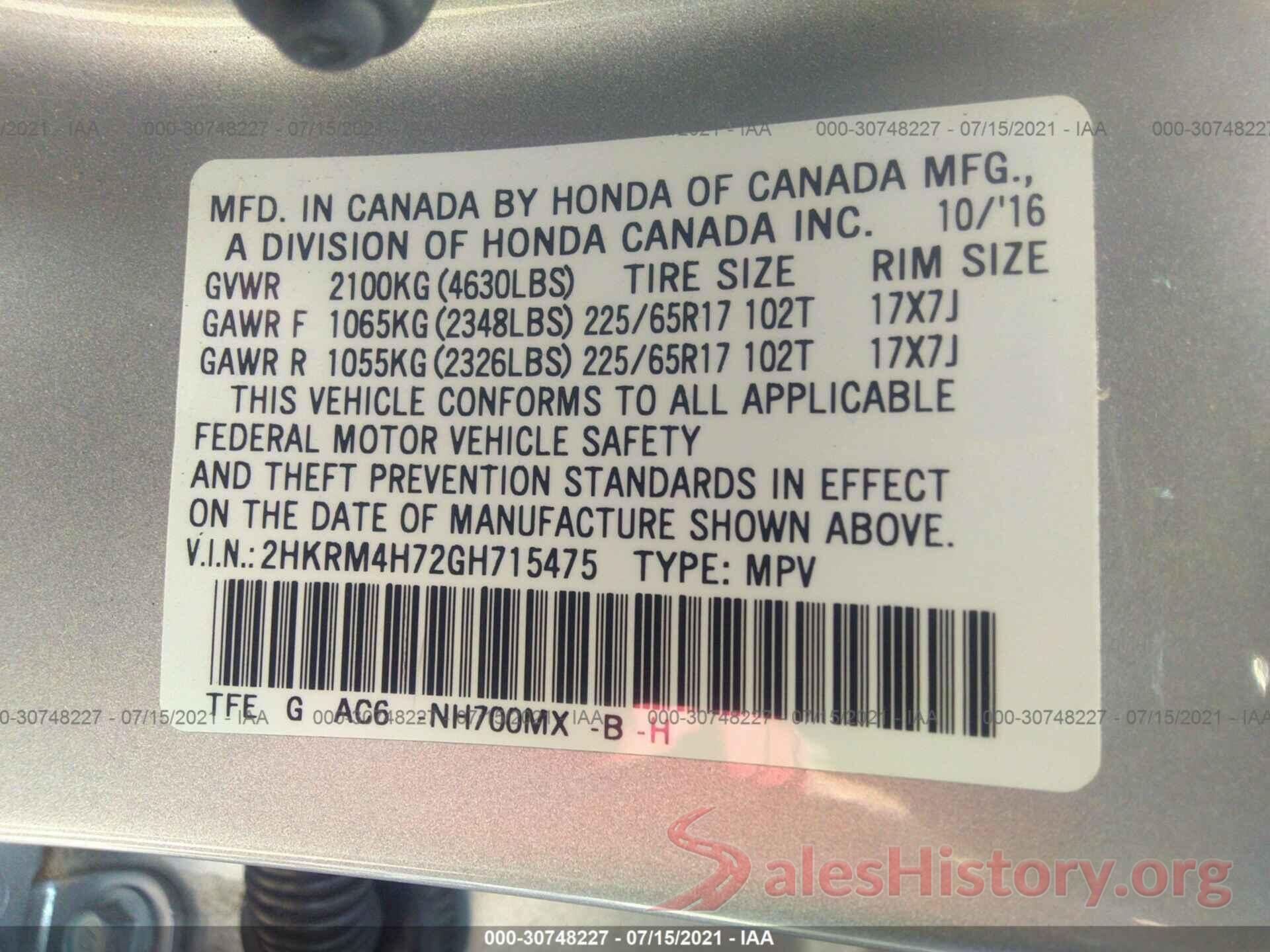 2HKRM4H72GH715475 2016 HONDA CR-V