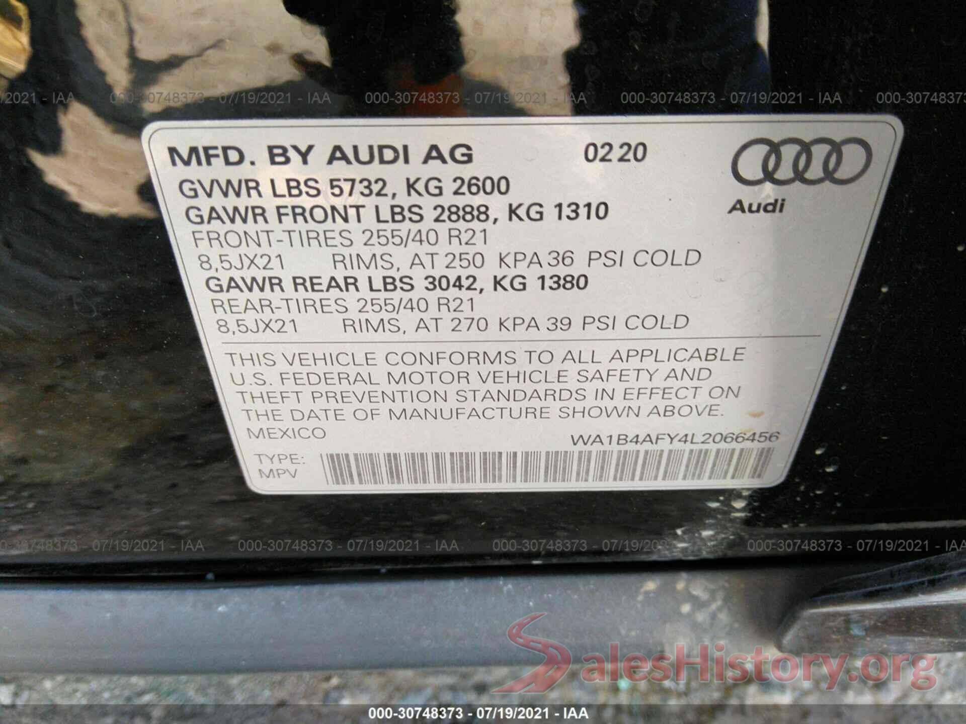 WA1B4AFY4L2066456 2020 AUDI SQ5