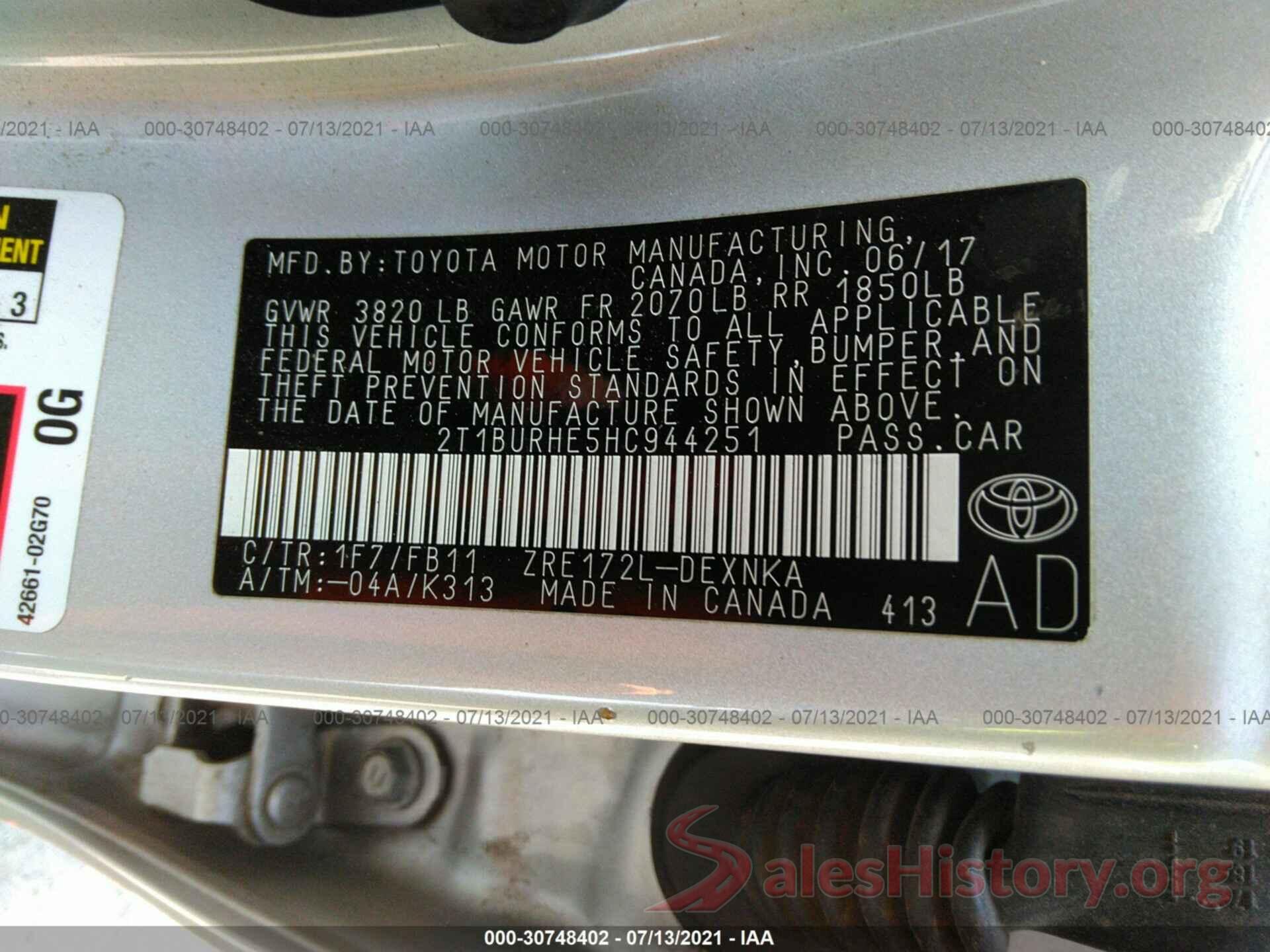 2T1BURHE5HC944251 2017 TOYOTA COROLLA