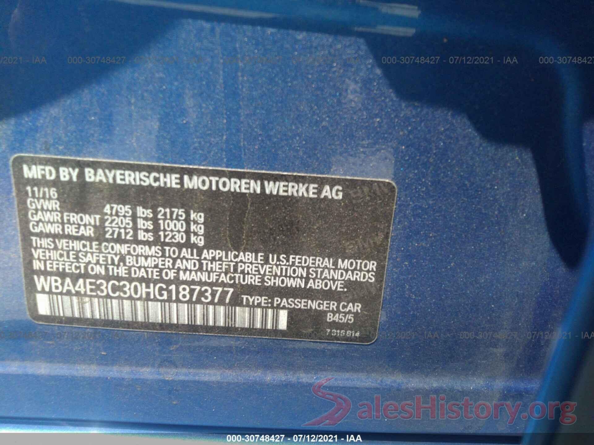 WBA4E3C30HG187377 2017 BMW 4 SERIES