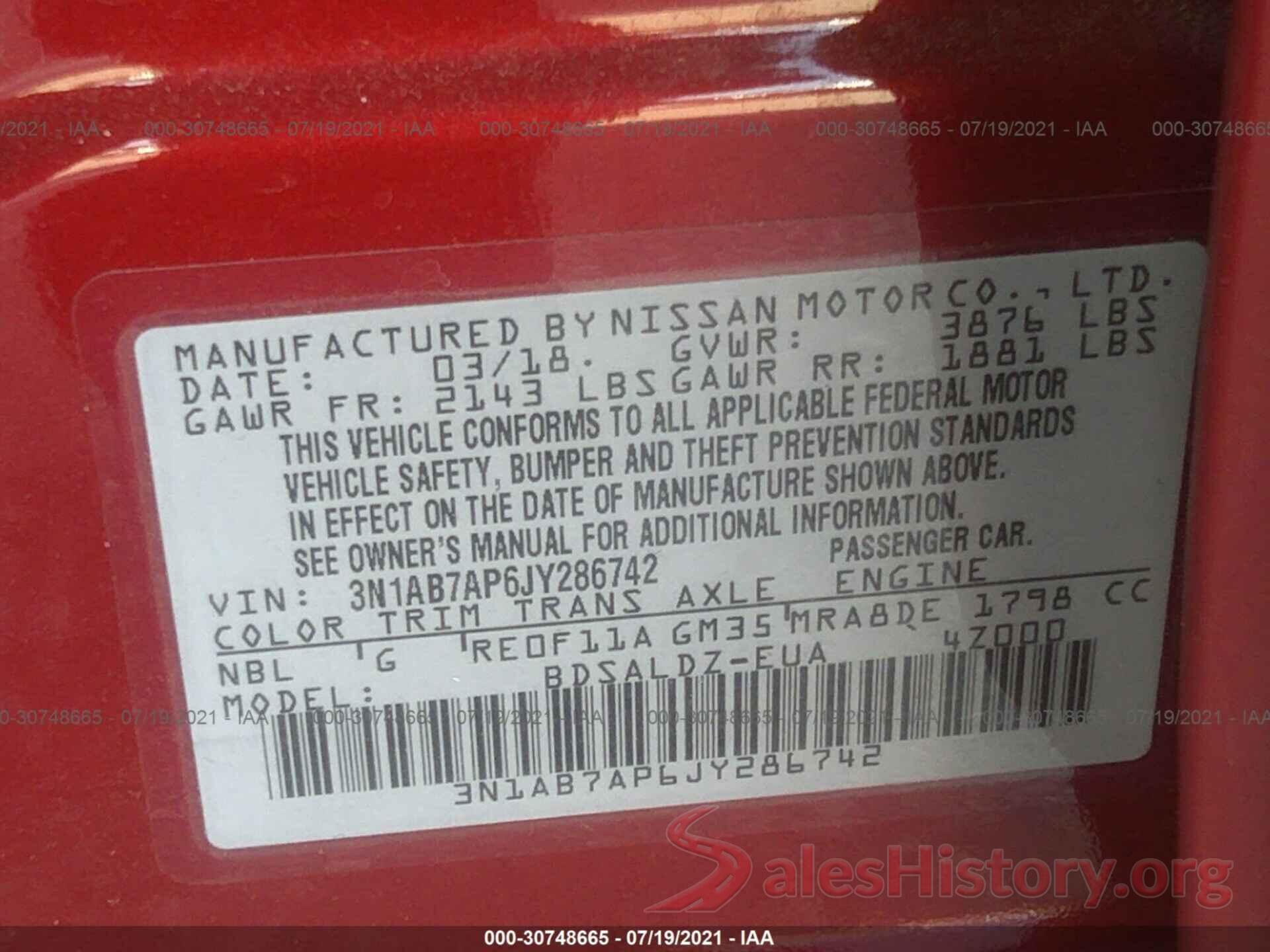 3N1AB7AP6JY286742 2018 NISSAN SENTRA