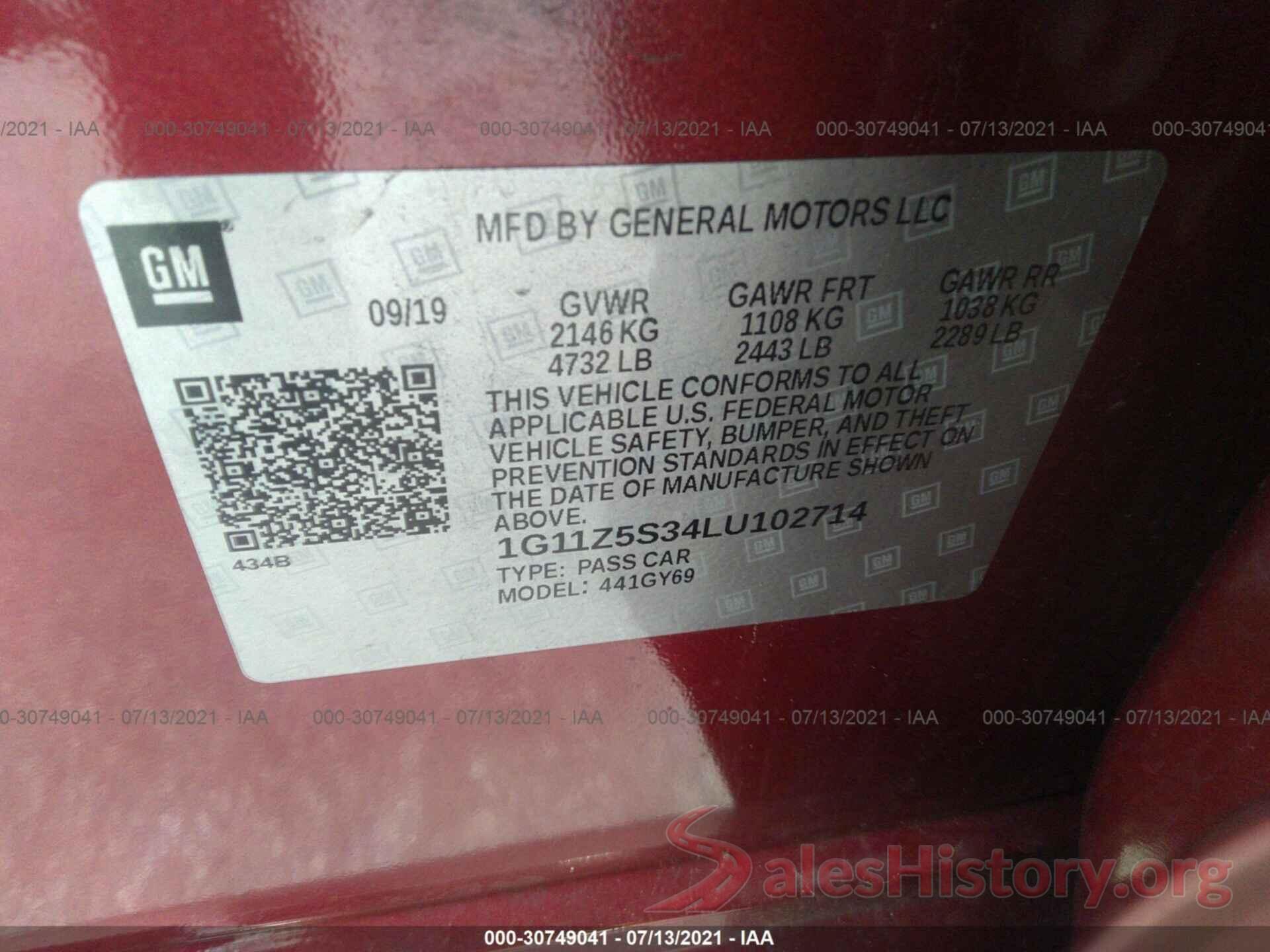 1G11Z5S34LU102714 2020 CHEVROLET IMPALA