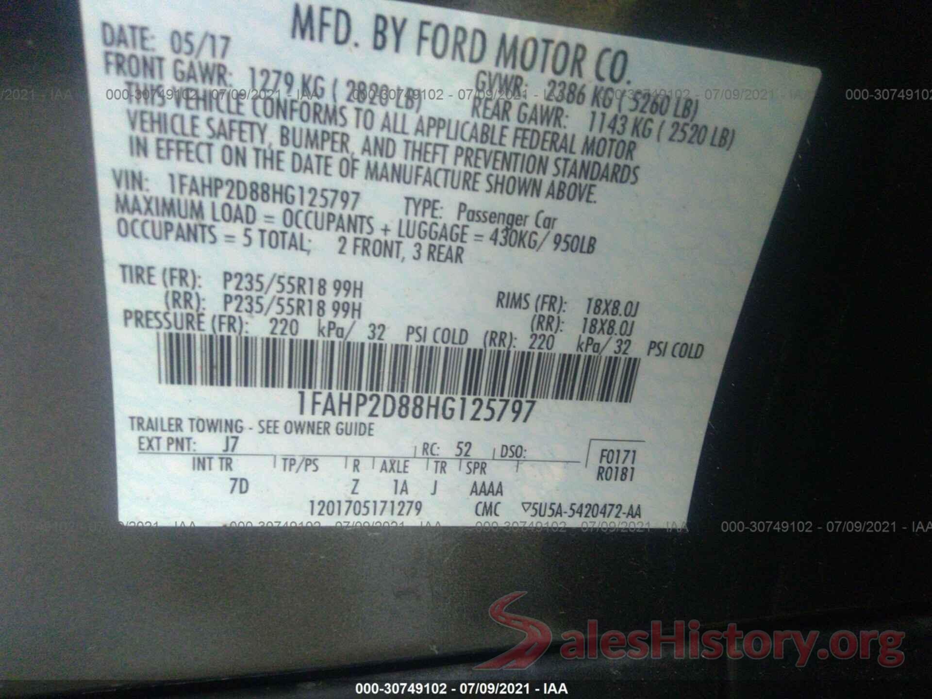 1FAHP2D88HG125797 2017 FORD TAURUS