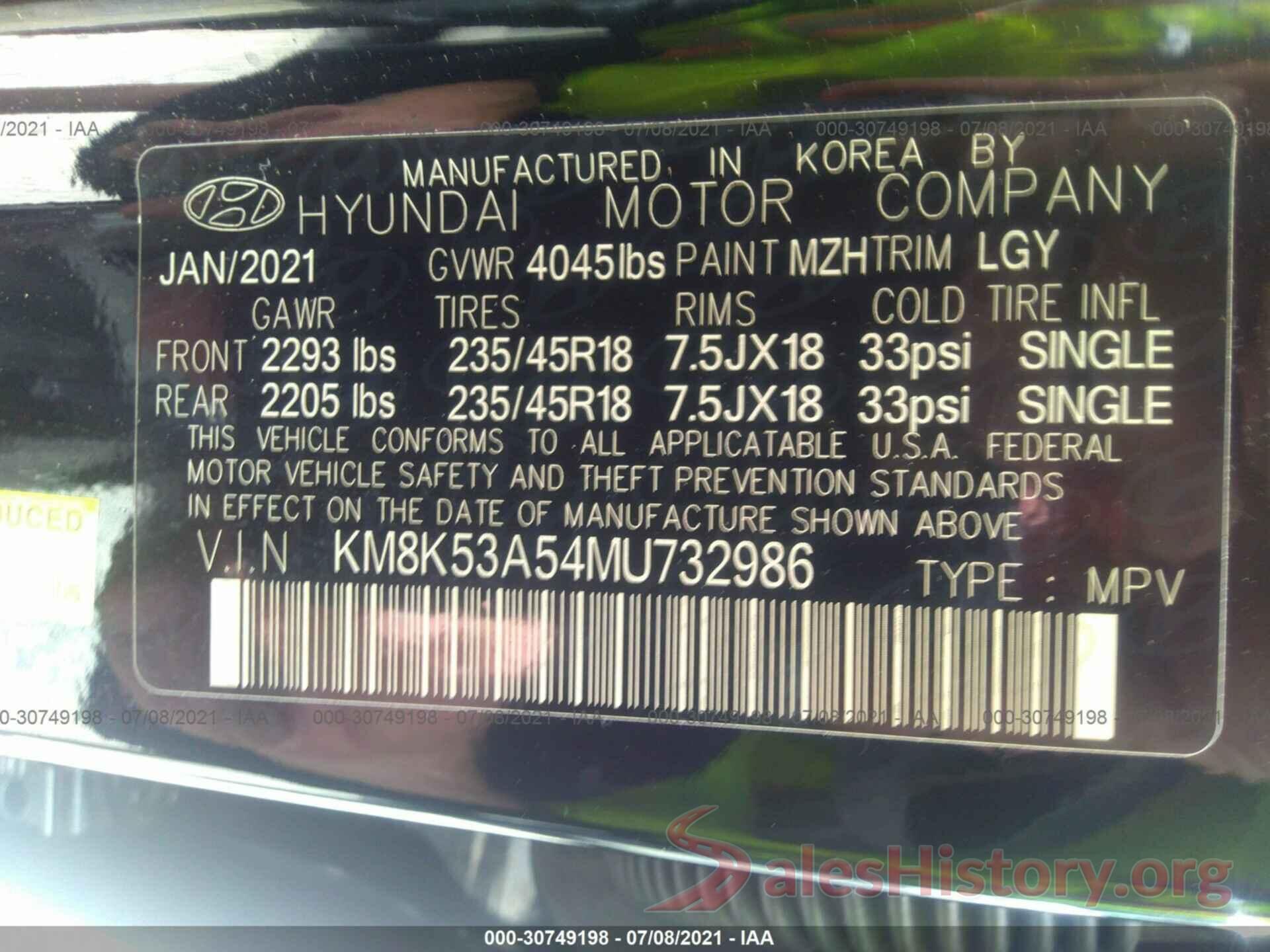 KM8K53A54MU732986 2021 HYUNDAI KONA