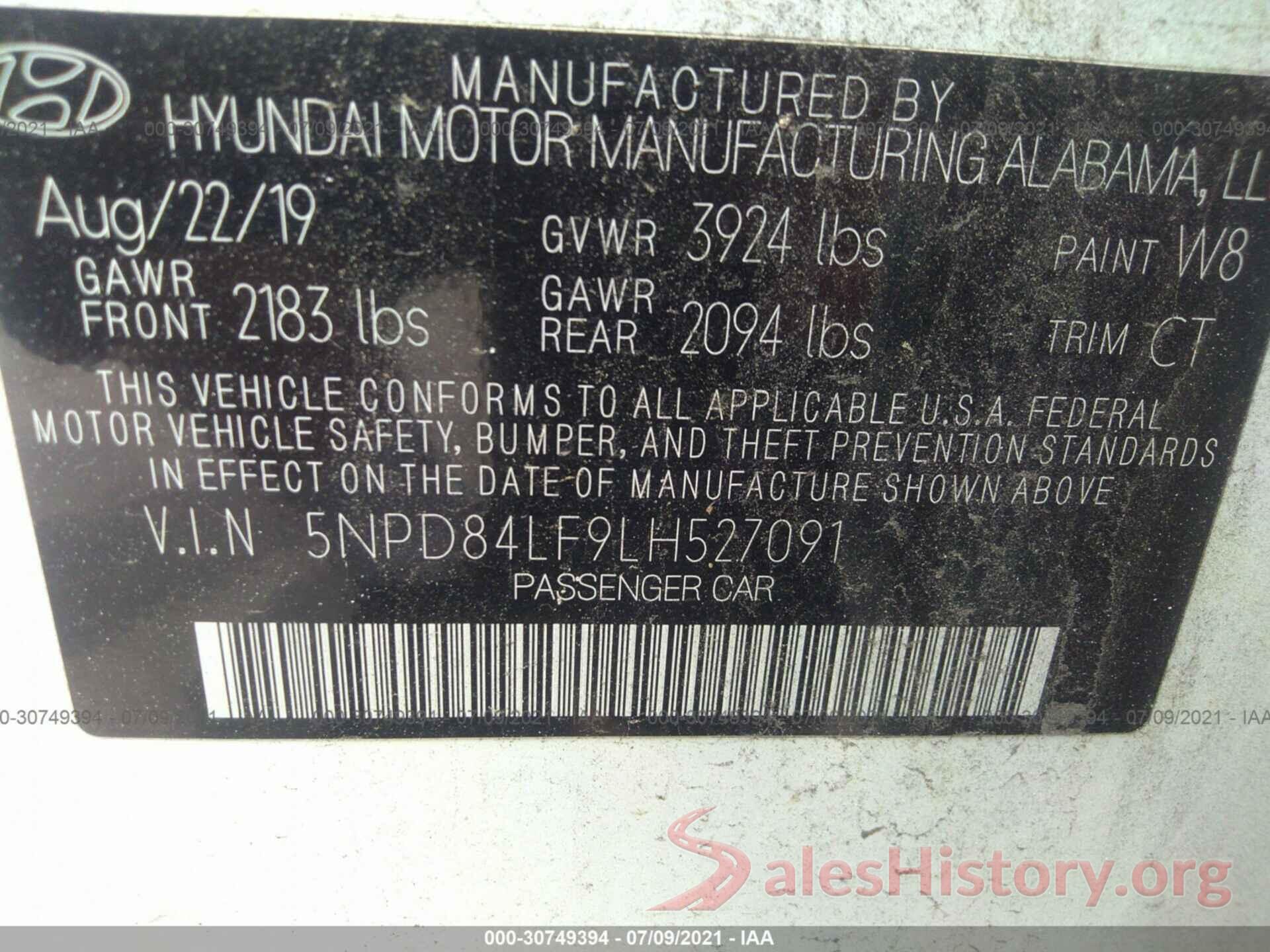 5NPD84LF9LH527091 2020 HYUNDAI ELANTRA