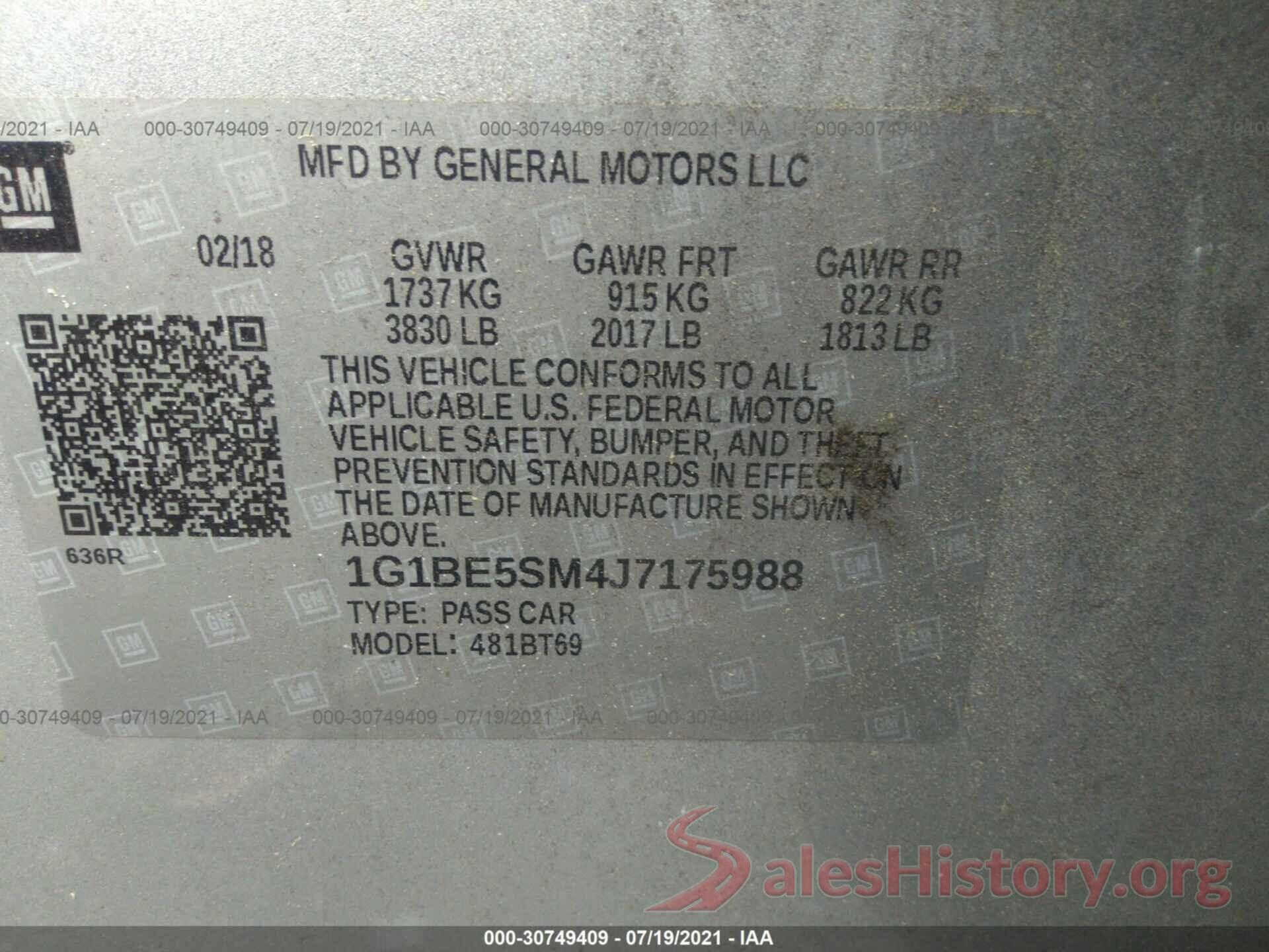 1G1BE5SM4J7175988 2018 CHEVROLET CRUZE