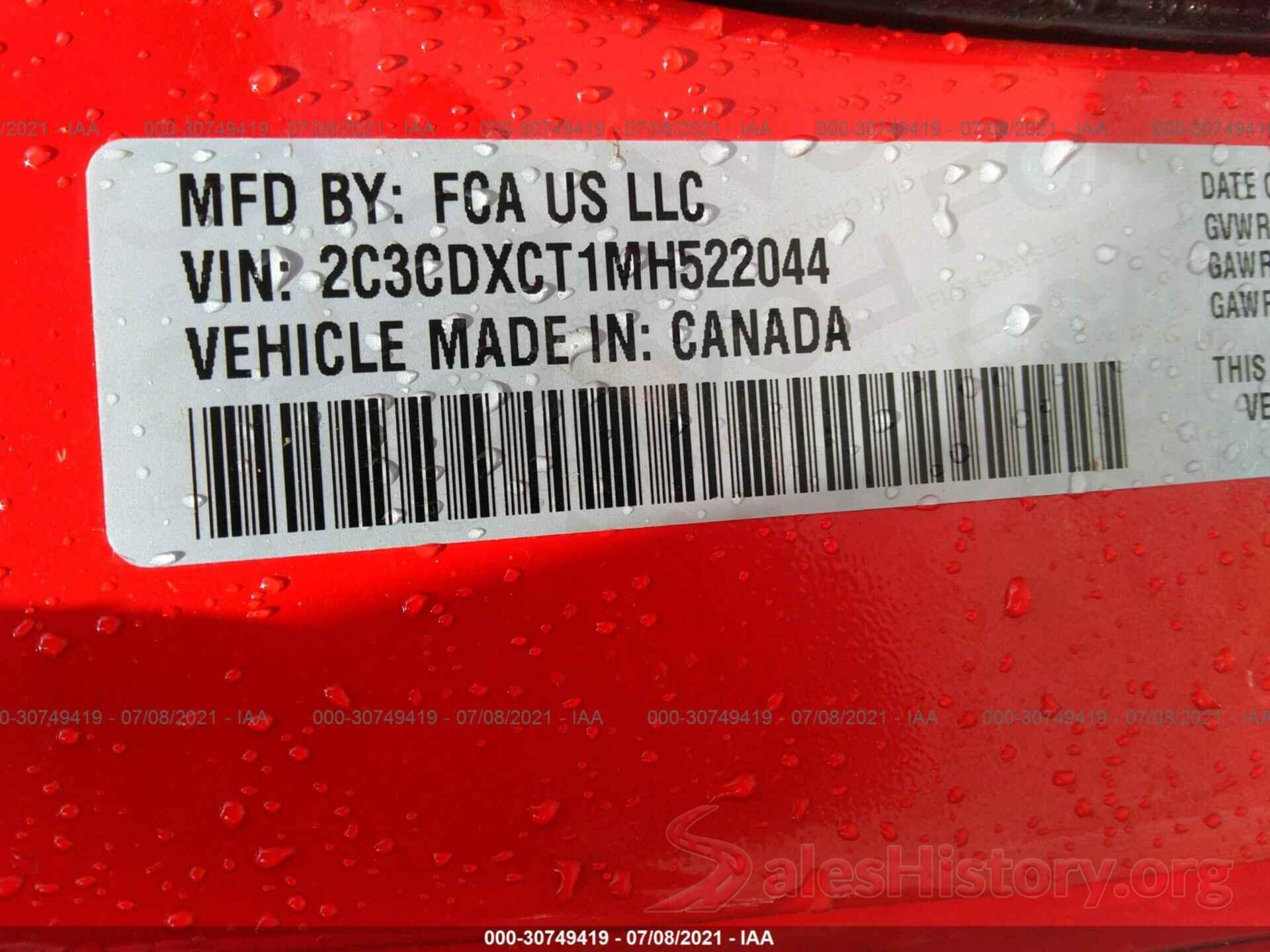 2C3CDXCT1MH522044 2021 DODGE CHARGER