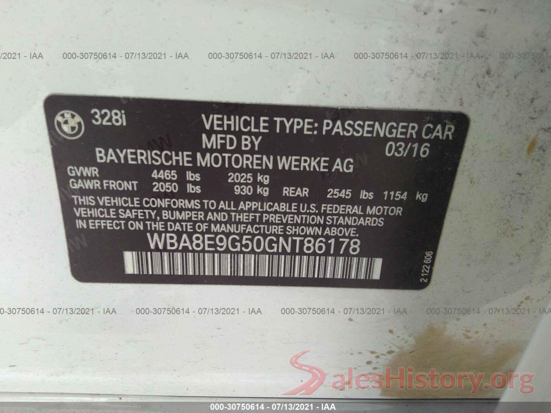 WBA8E9G50GNT86178 2016 BMW 3 SERIES