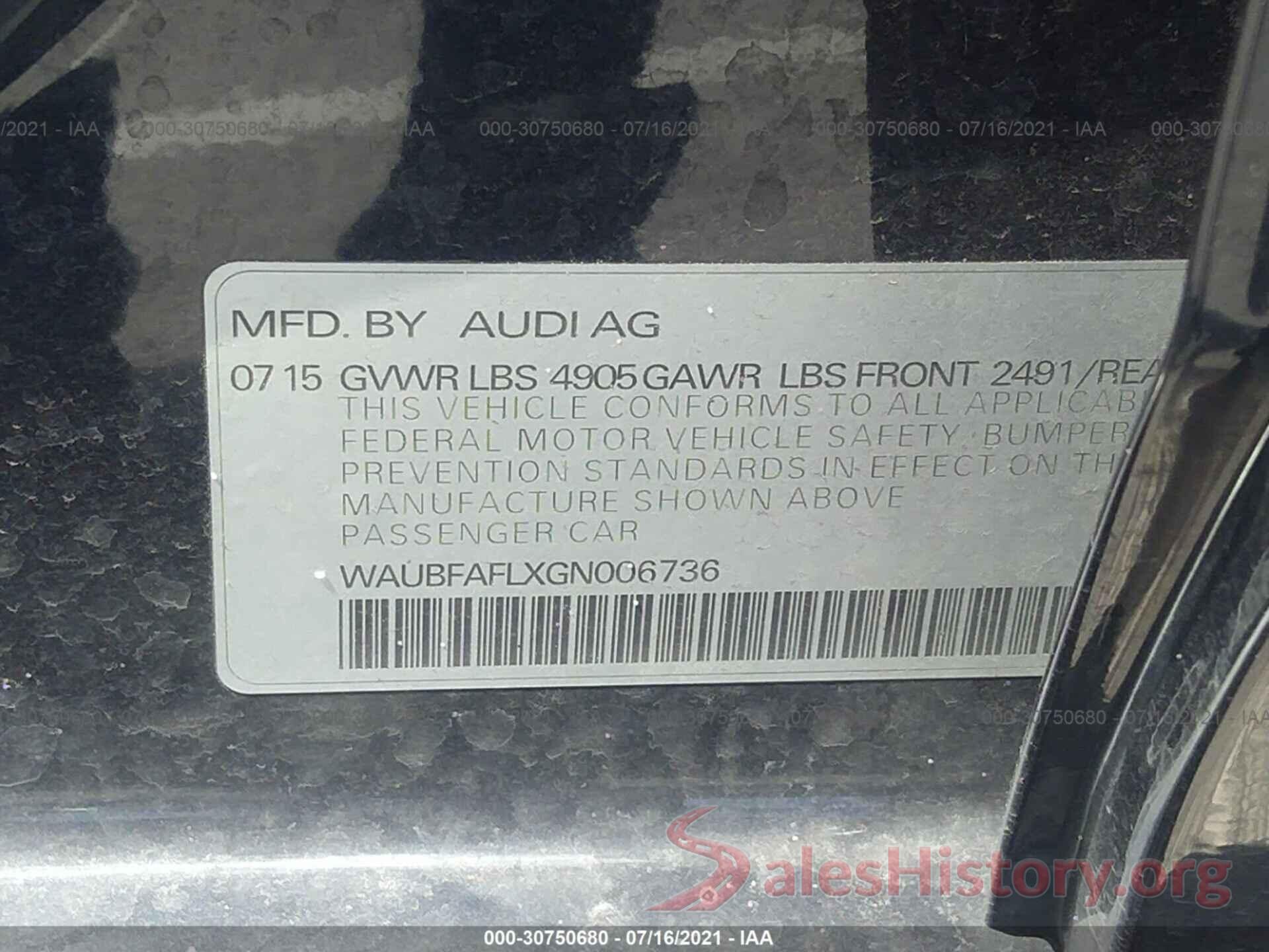 WAUBFAFLXGN006736 2016 AUDI A4