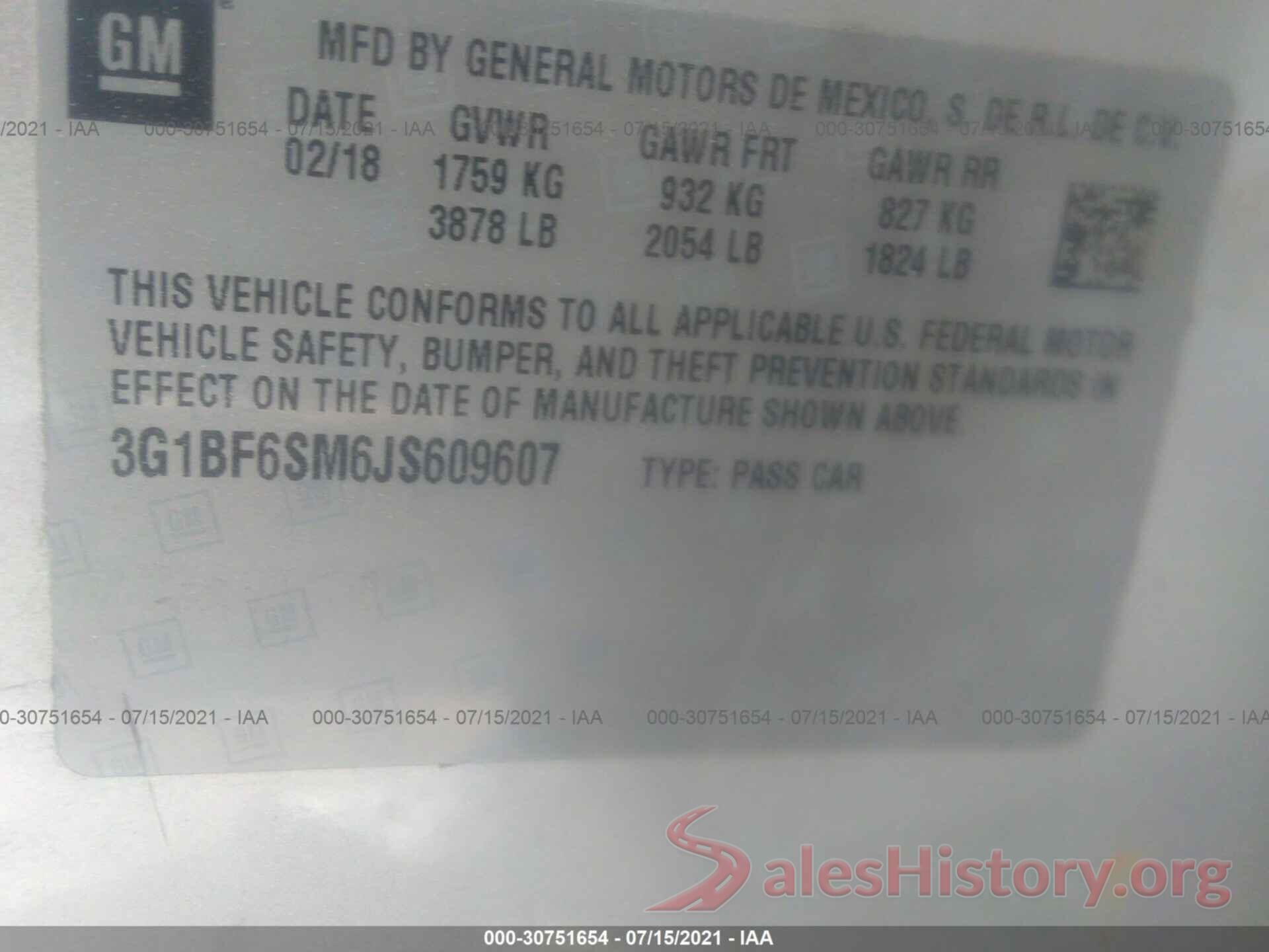 3G1BF6SM6JS609607 2018 CHEVROLET CRUZE