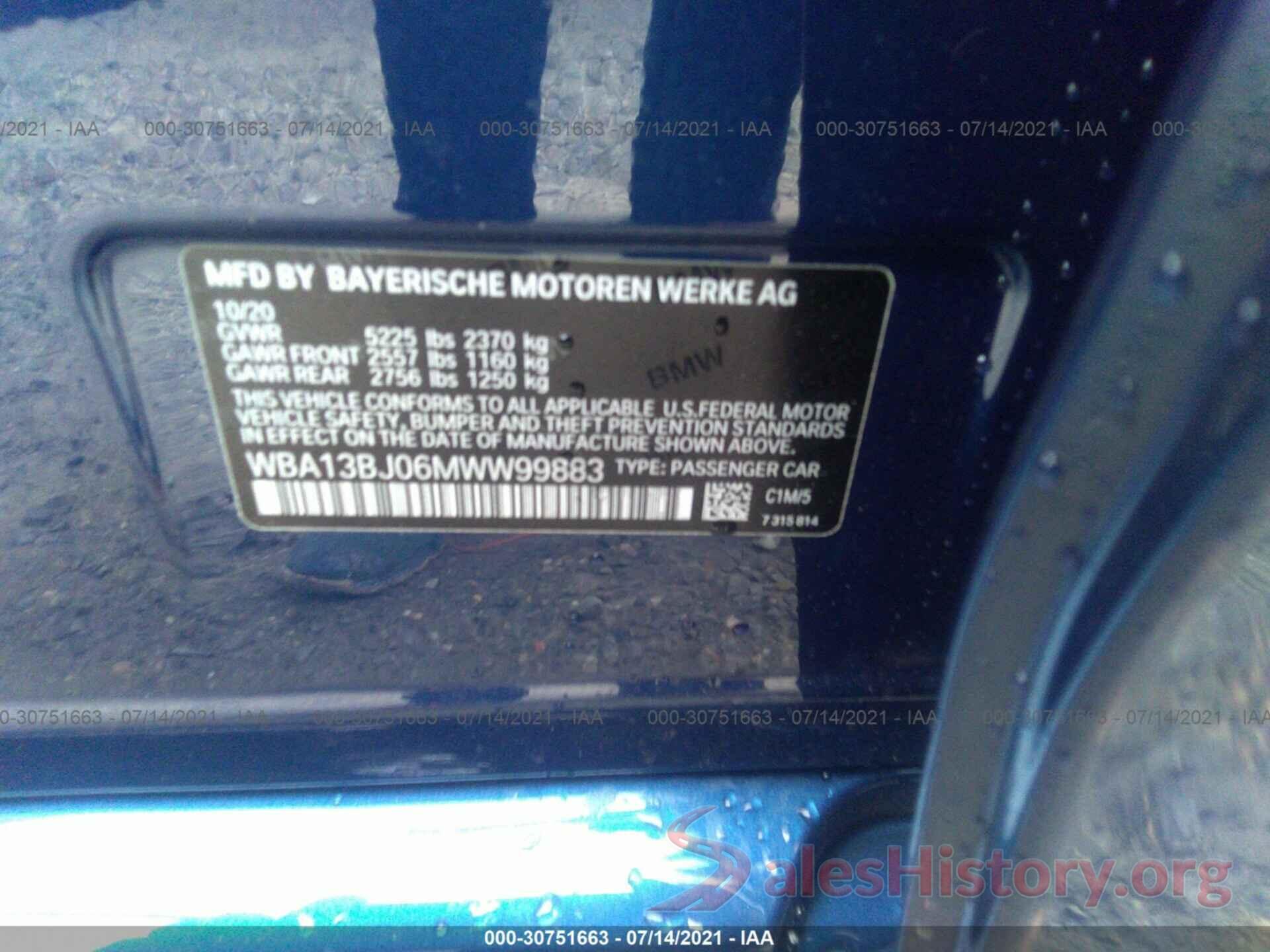 WBA13BJ06MWW99883 2021 BMW 5 SERIES