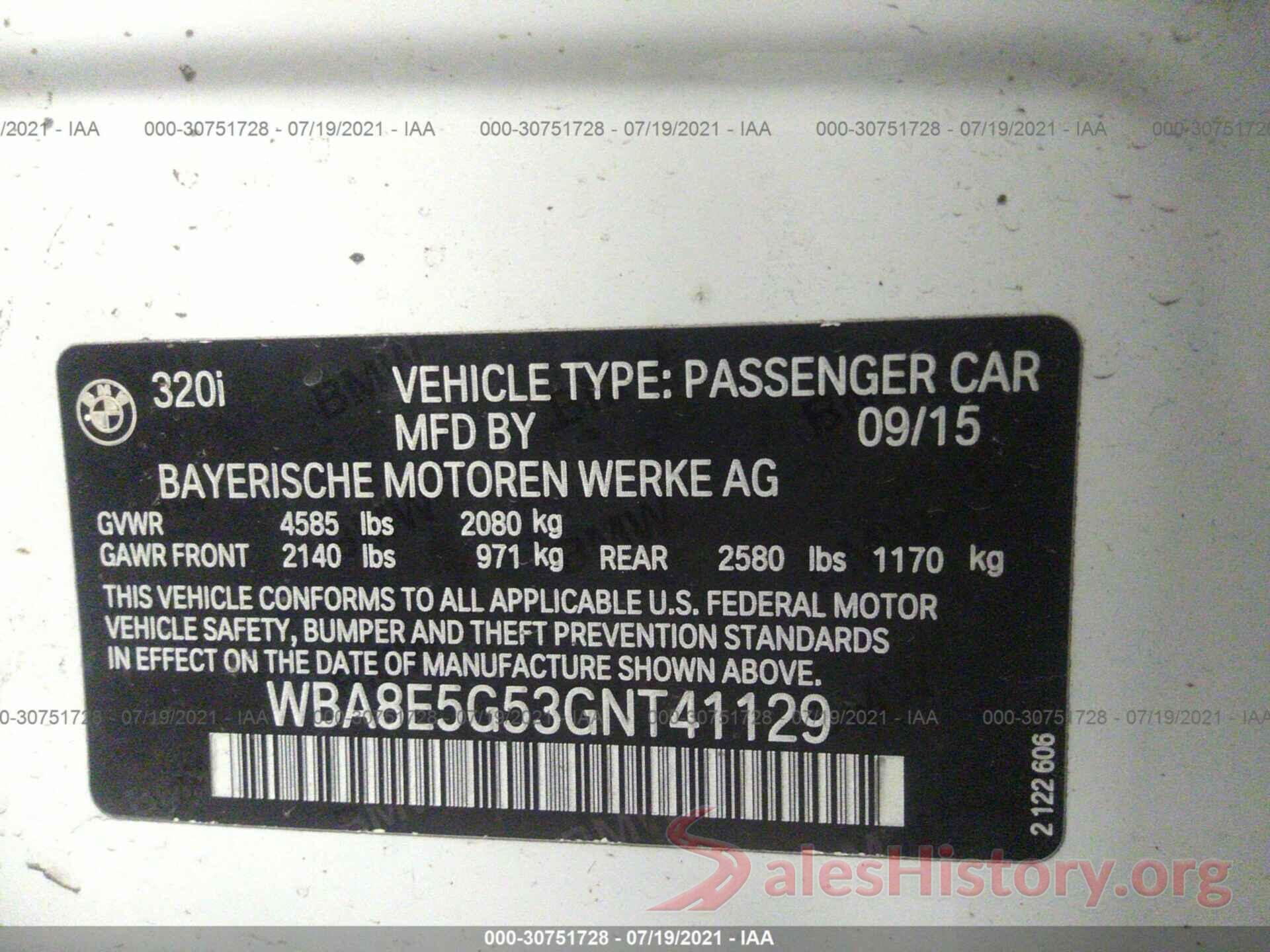 WBA8E5G53GNT41129 2016 BMW 3 SERIES