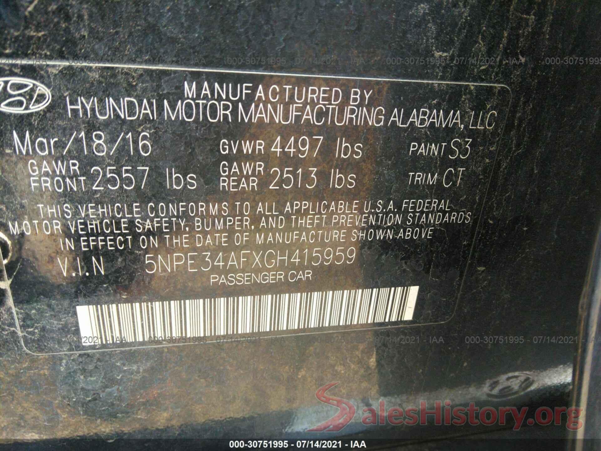 5NPE34AFXGH415959 2016 HYUNDAI SONATA