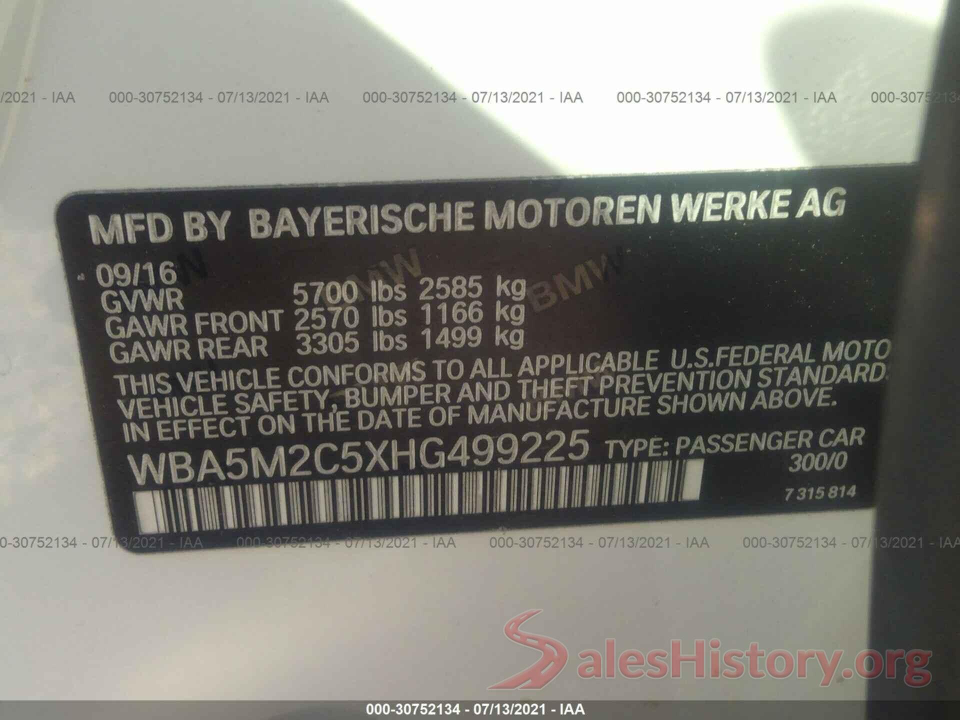 WBA5M2C5XHG499225 2017 BMW 5 SERIES